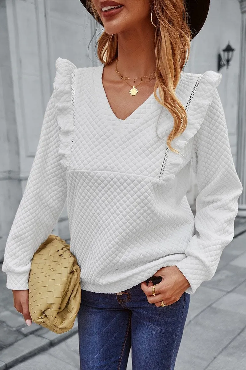 Quilted Ruffle Trimmed Sweater