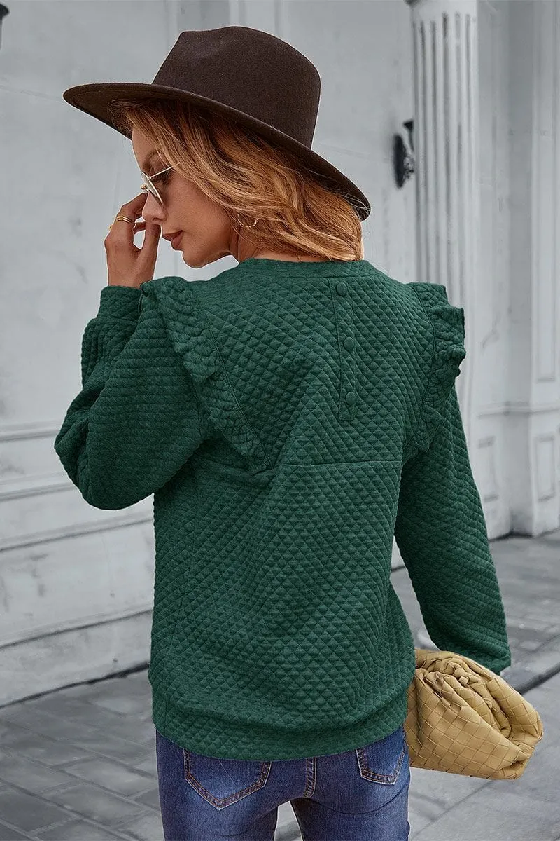 Quilted Ruffle Trimmed Sweater