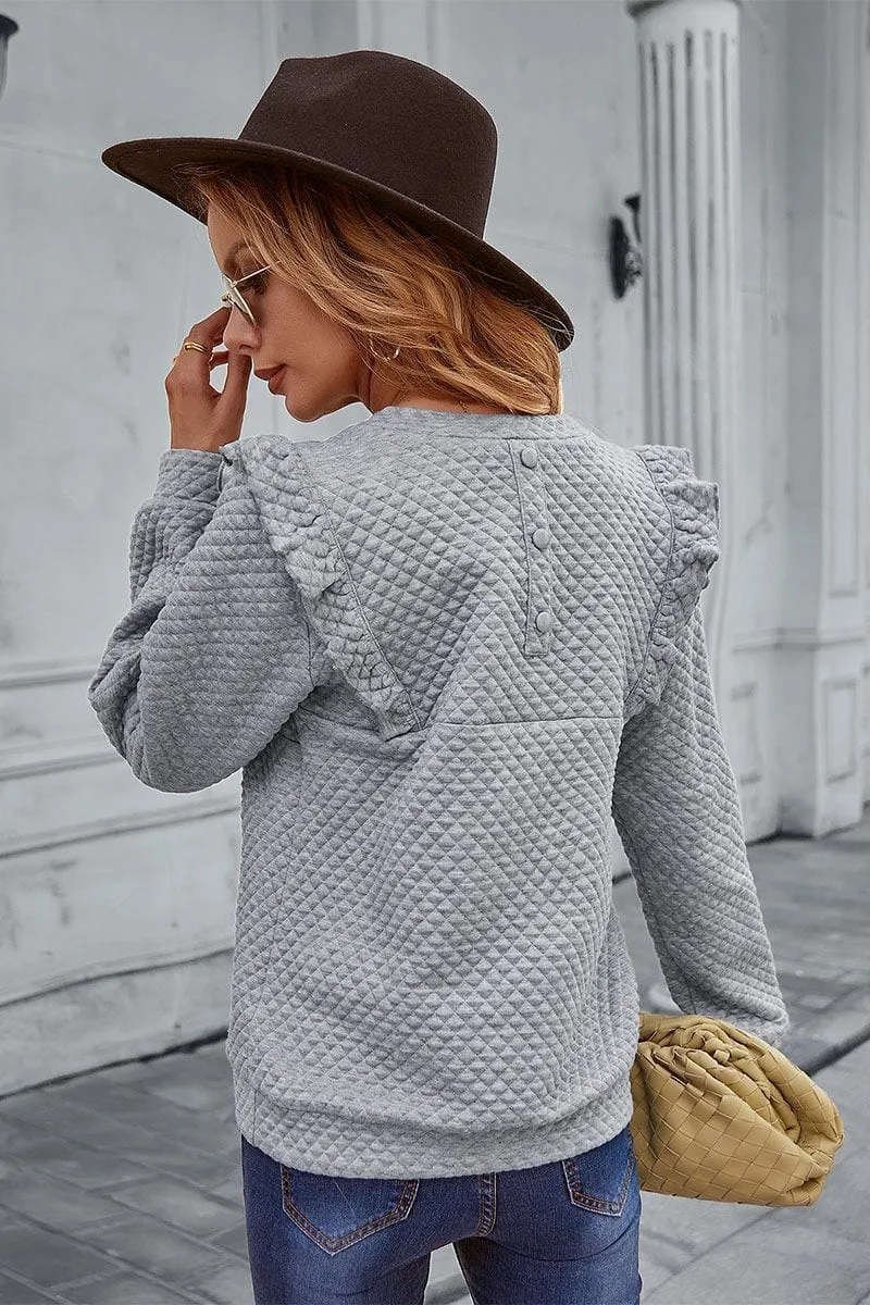 Quilted Ruffle Trimmed Sweater