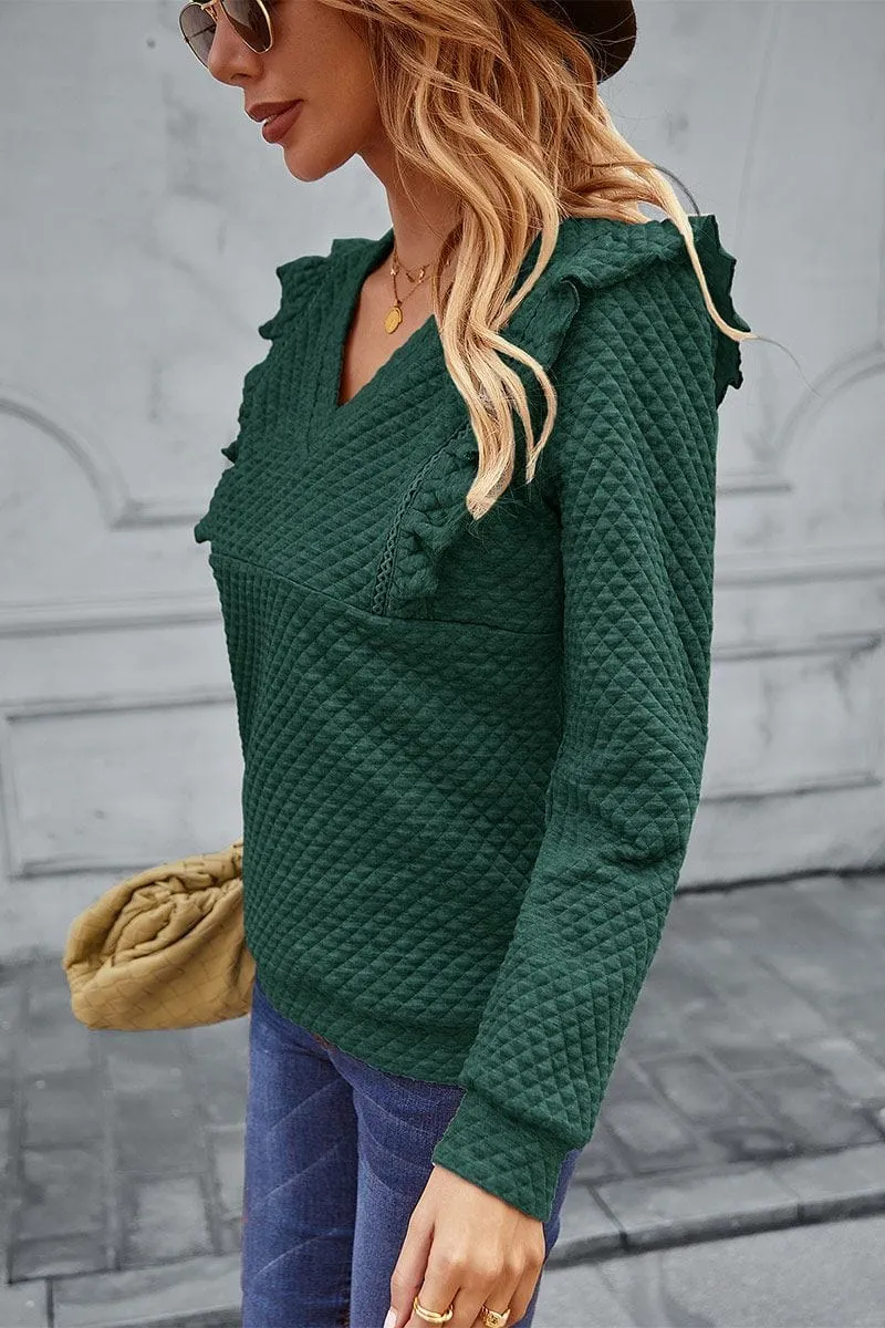 Quilted Ruffle Trimmed Sweater