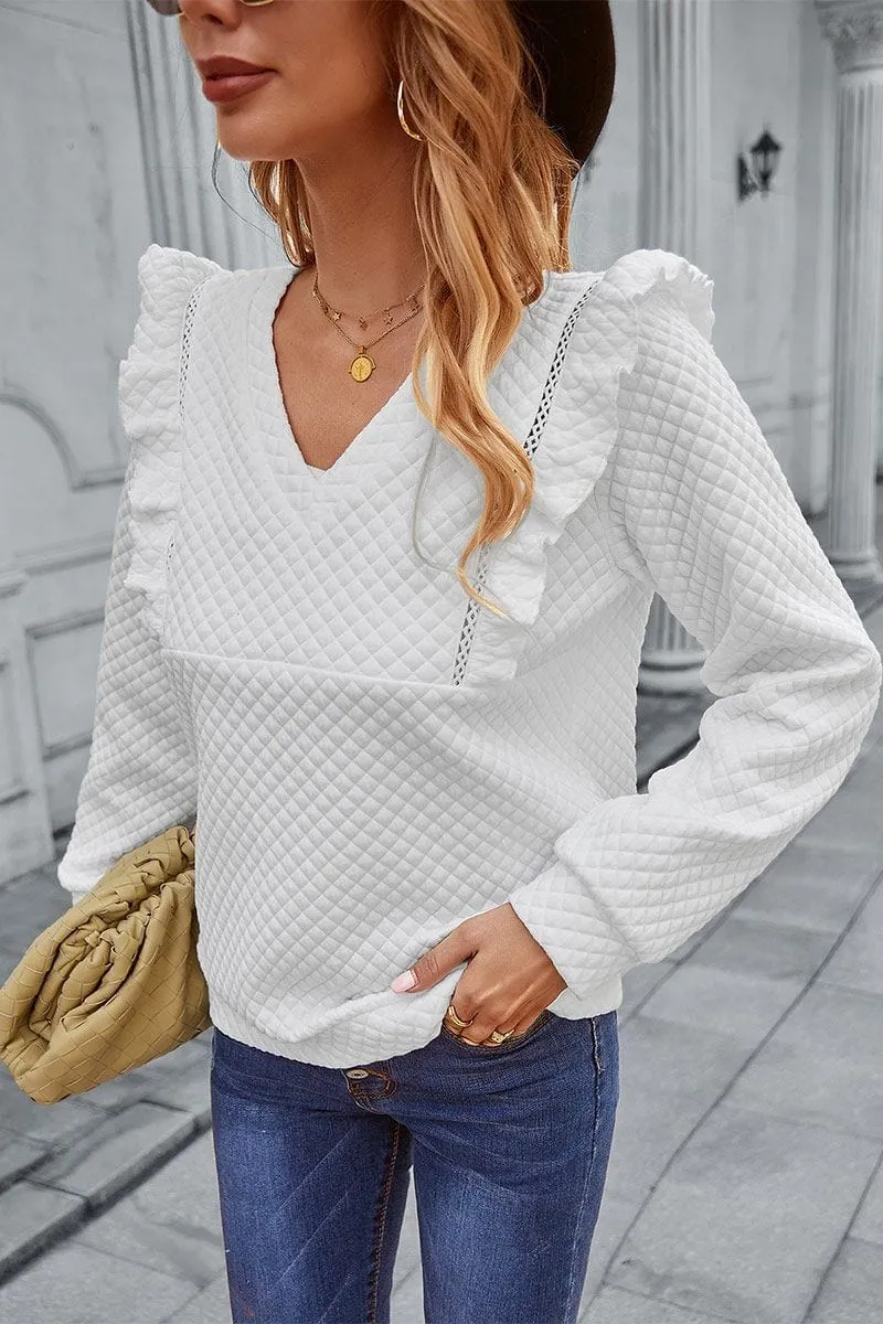 Quilted Ruffle Trimmed Sweater