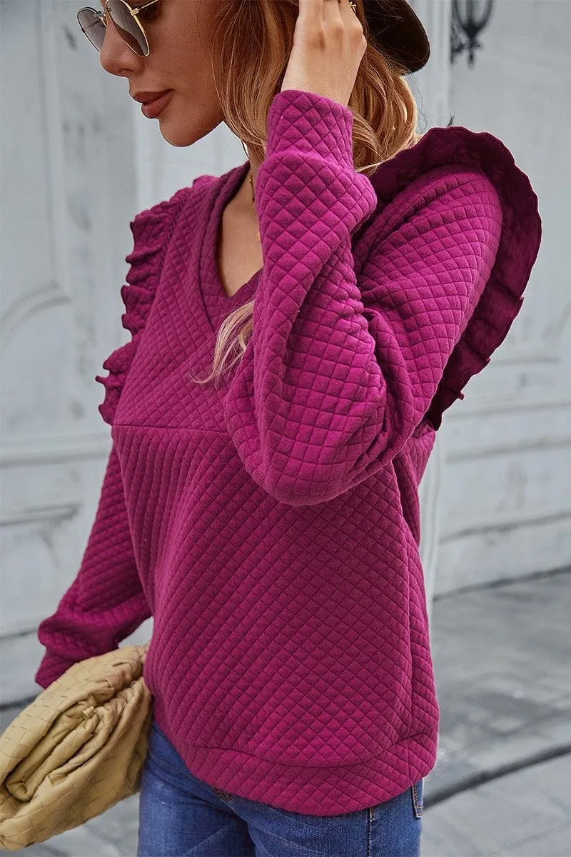 Quilted Ruffle Trimmed Sweater