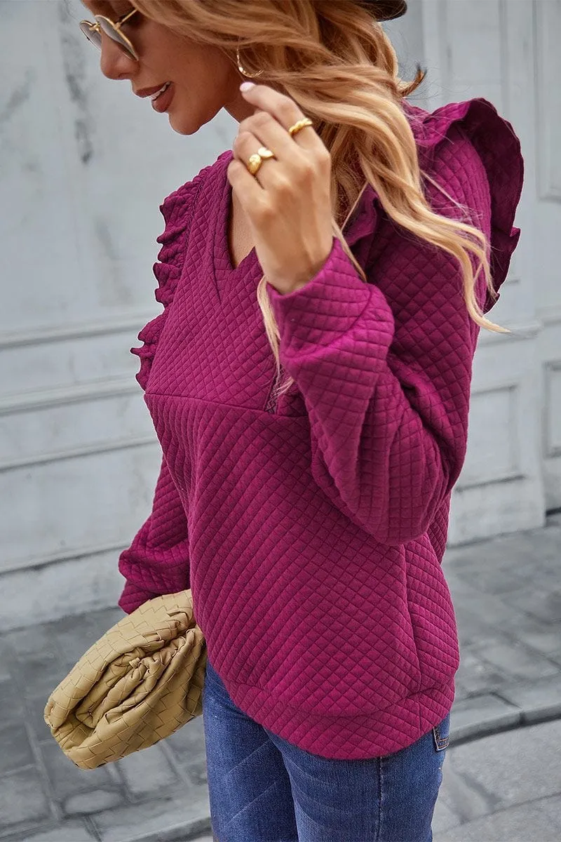 Quilted Ruffle Trimmed Sweater