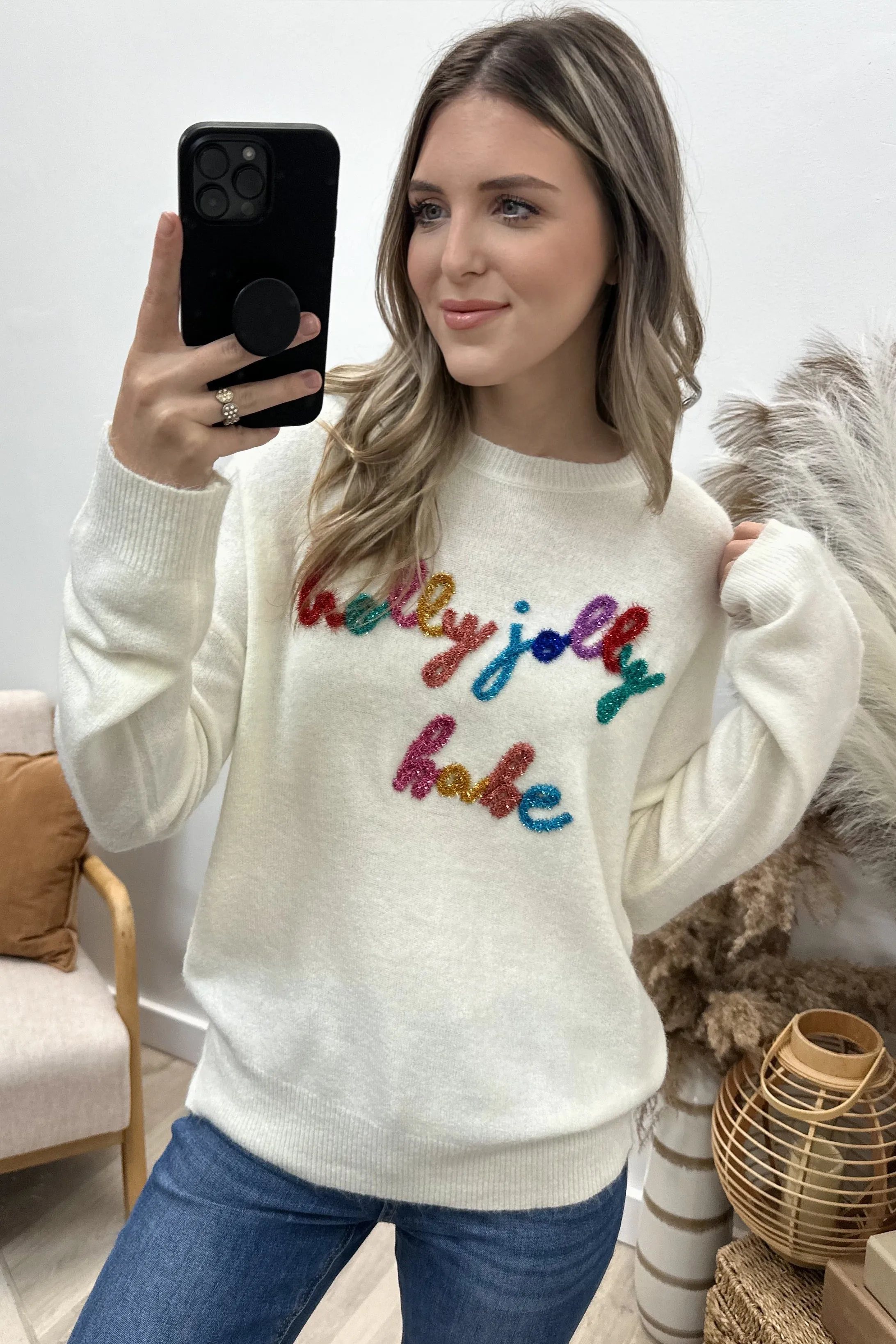 "Holly Jolly Babe" Sweater (Cream)