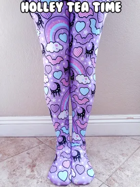 Rainbow Spooky Bats purple tights [made to order]