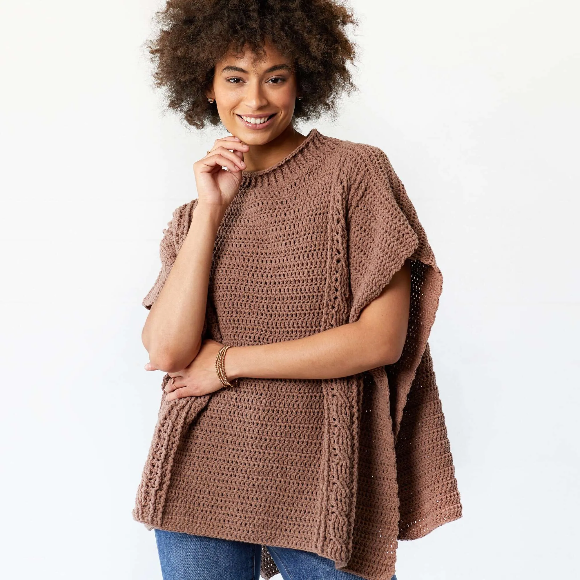 Red Heart Crochet Transitions Cabled Poncho