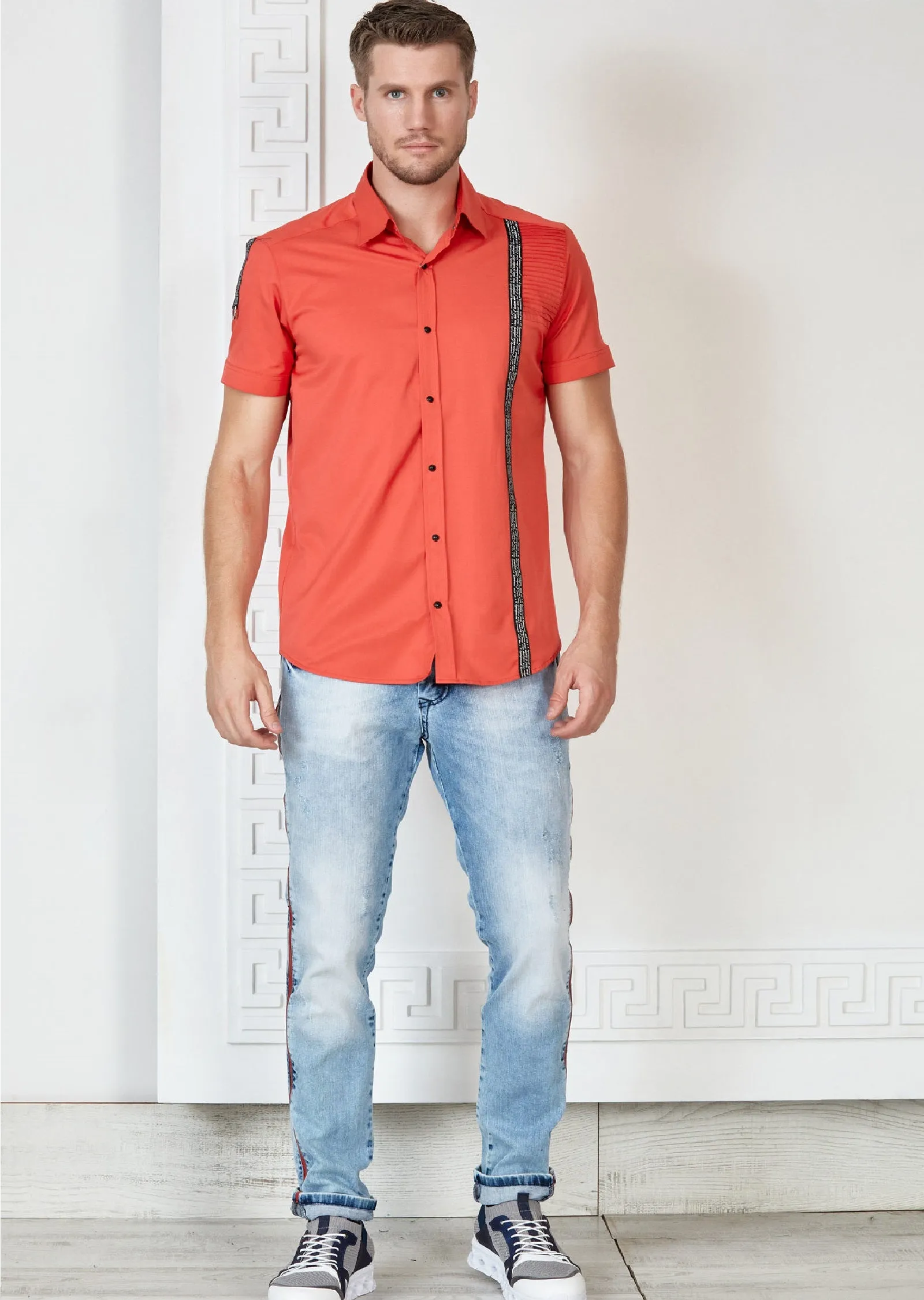 Red Quilted Ribbon Short Sleeve Shirt