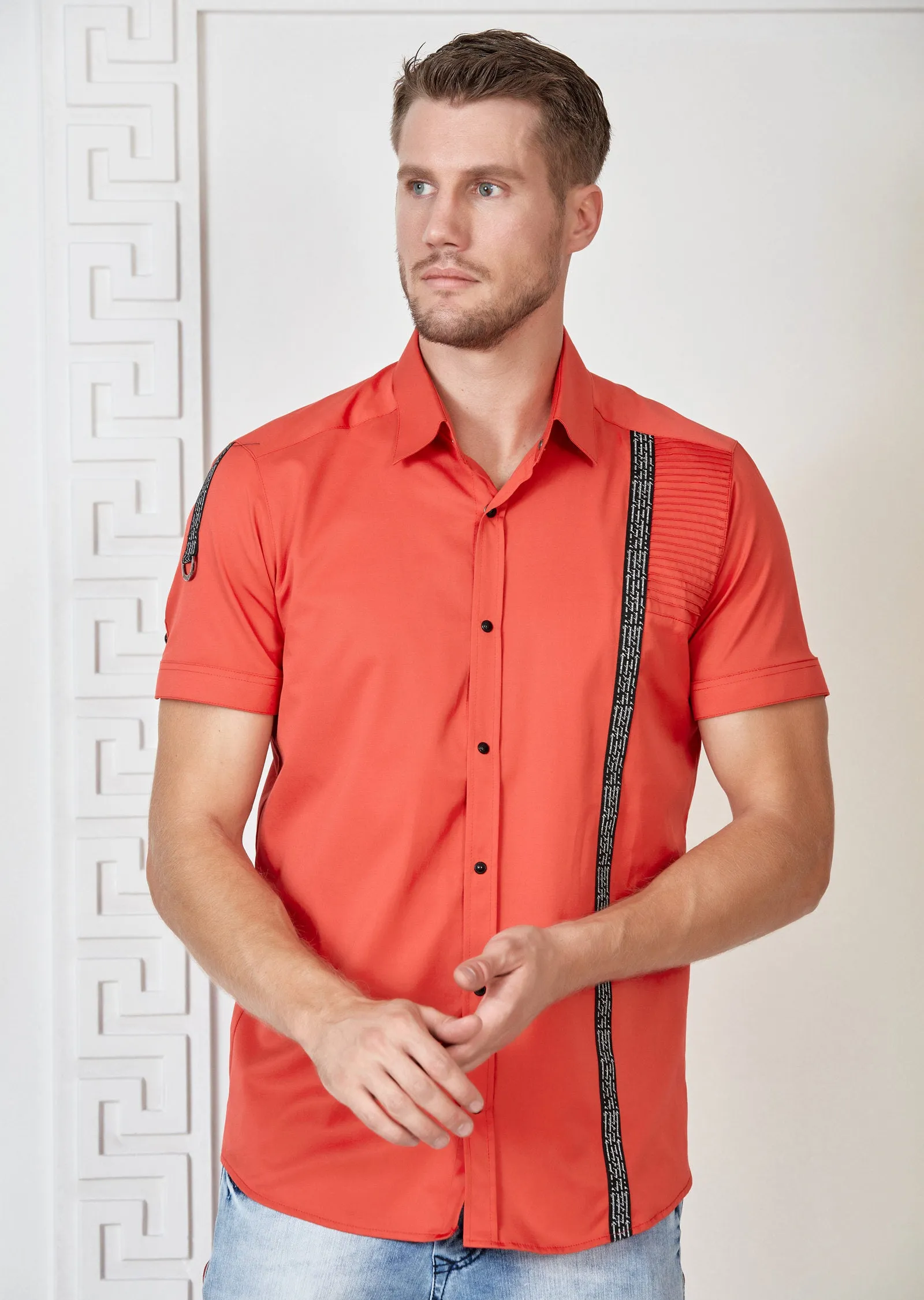 Red Quilted Ribbon Short Sleeve Shirt