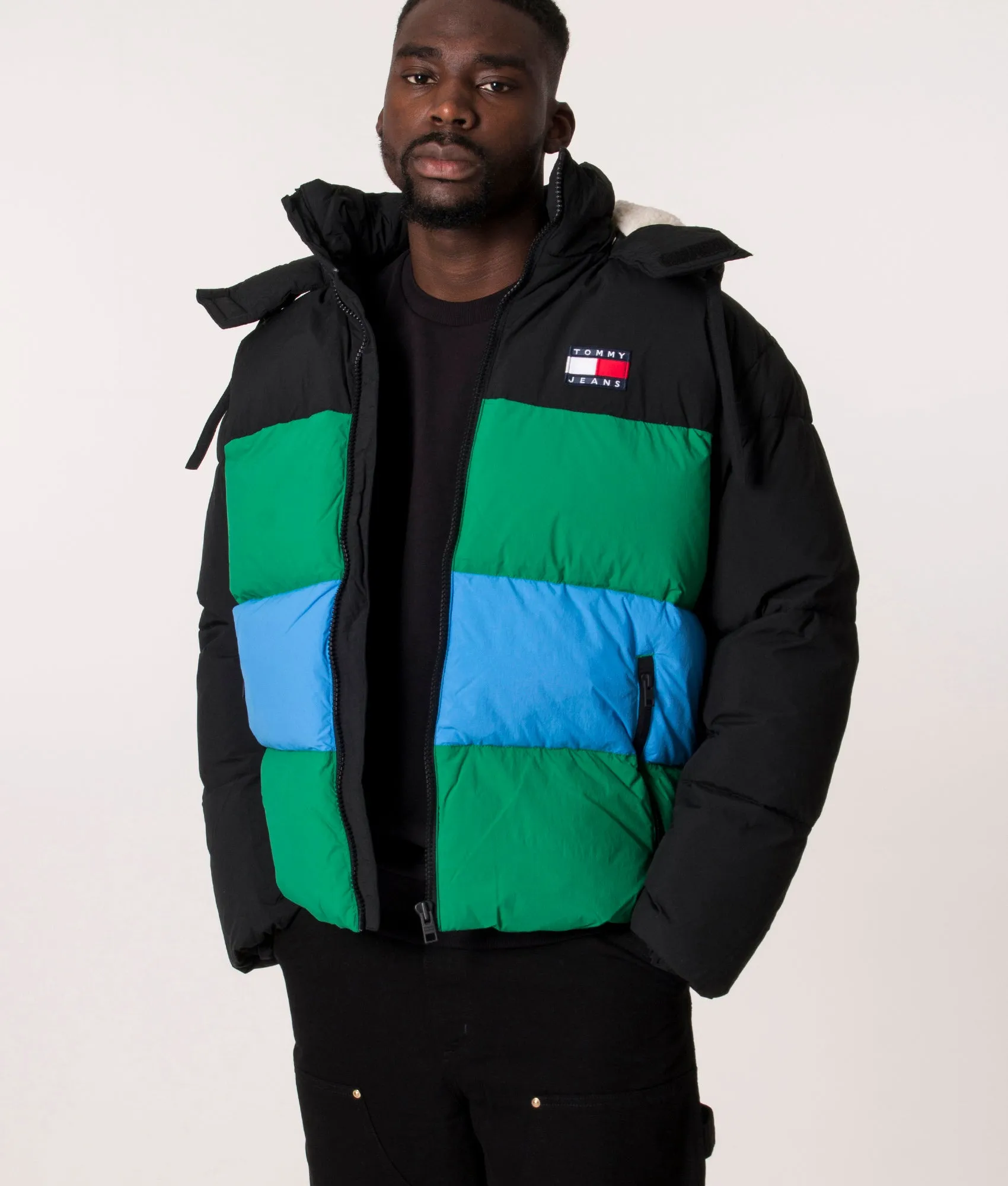 Relaxed Fit Colour Badge Stripe Puffer Jacket