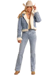 Rock and Roll Ladies Sherpa Jacket - Light Wash - BW92D05346