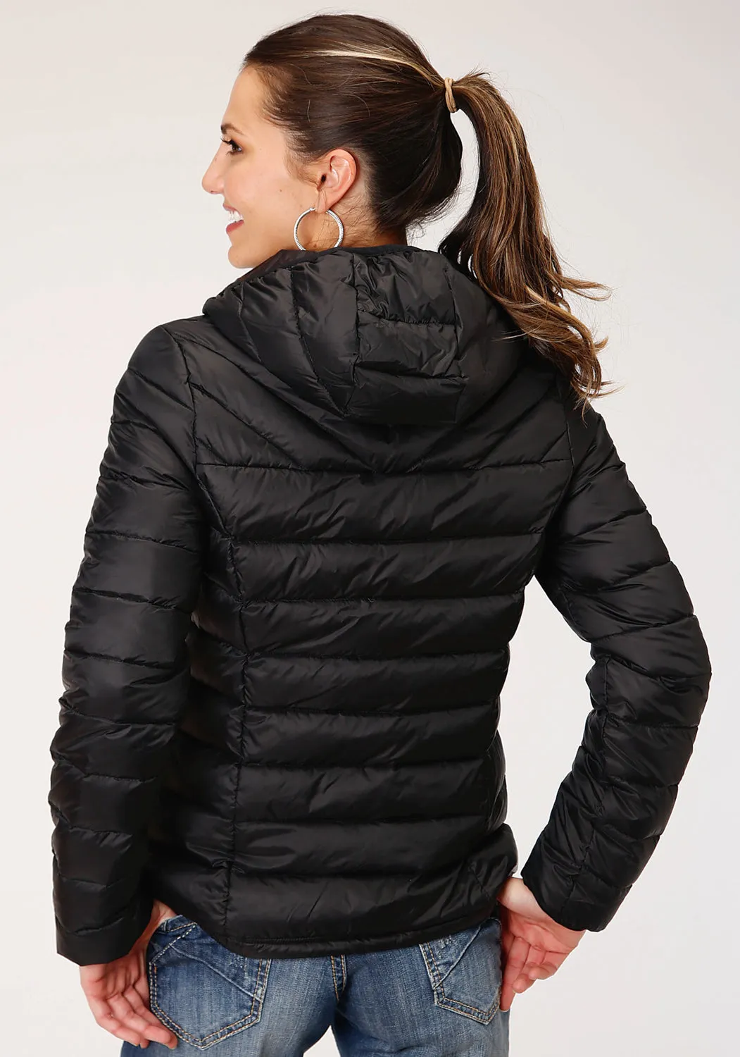 Roper Womens Black Nylon Crushable Hooded Down Coat