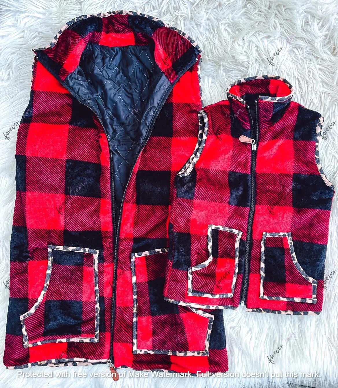 RTS: Mommy & Me Plaid & leopard Vests *