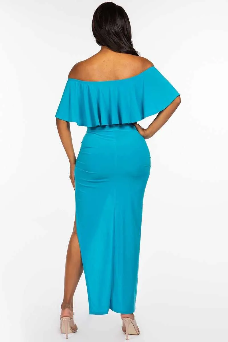 Ruffled Cropped Top And Ruched Maxi Skirt Set