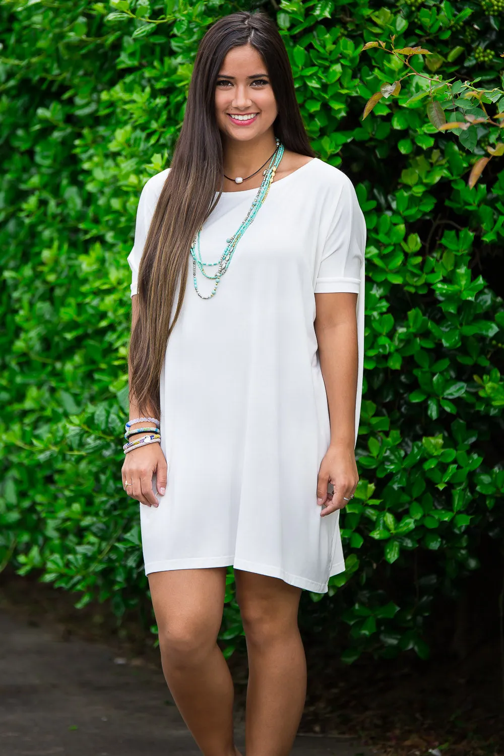 SALE-Short Sleeve Piko Tunic - Off White