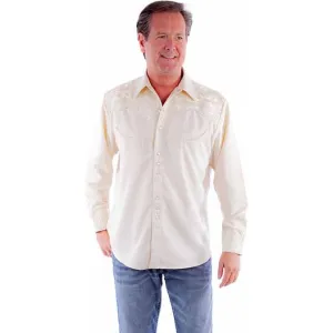 Scully Men's Floral Tooled Ivory Shirt