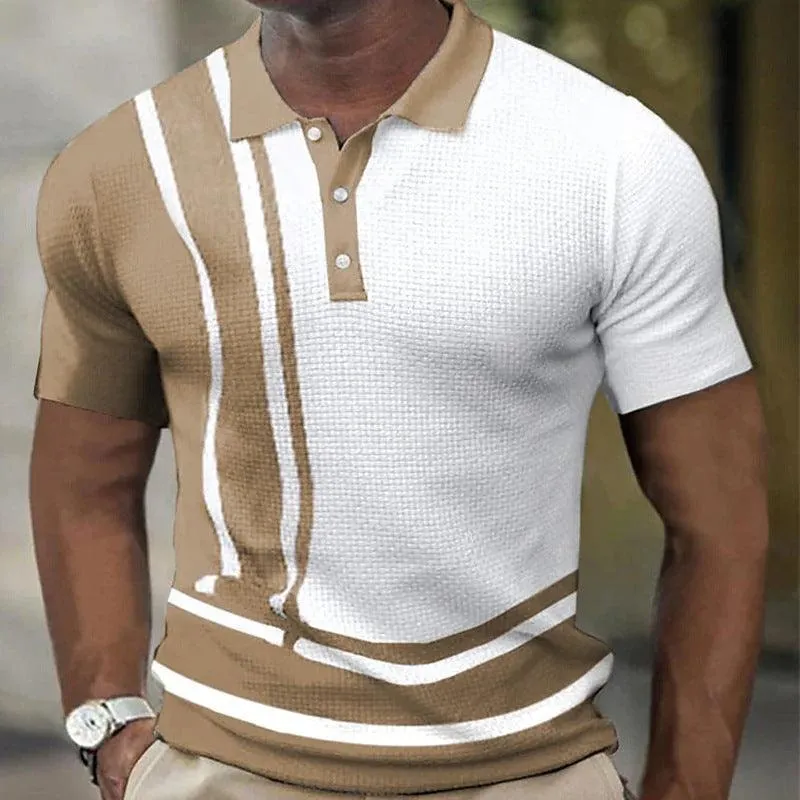 Short Sleeve Contrast Stripe Button Waffle T-shirt