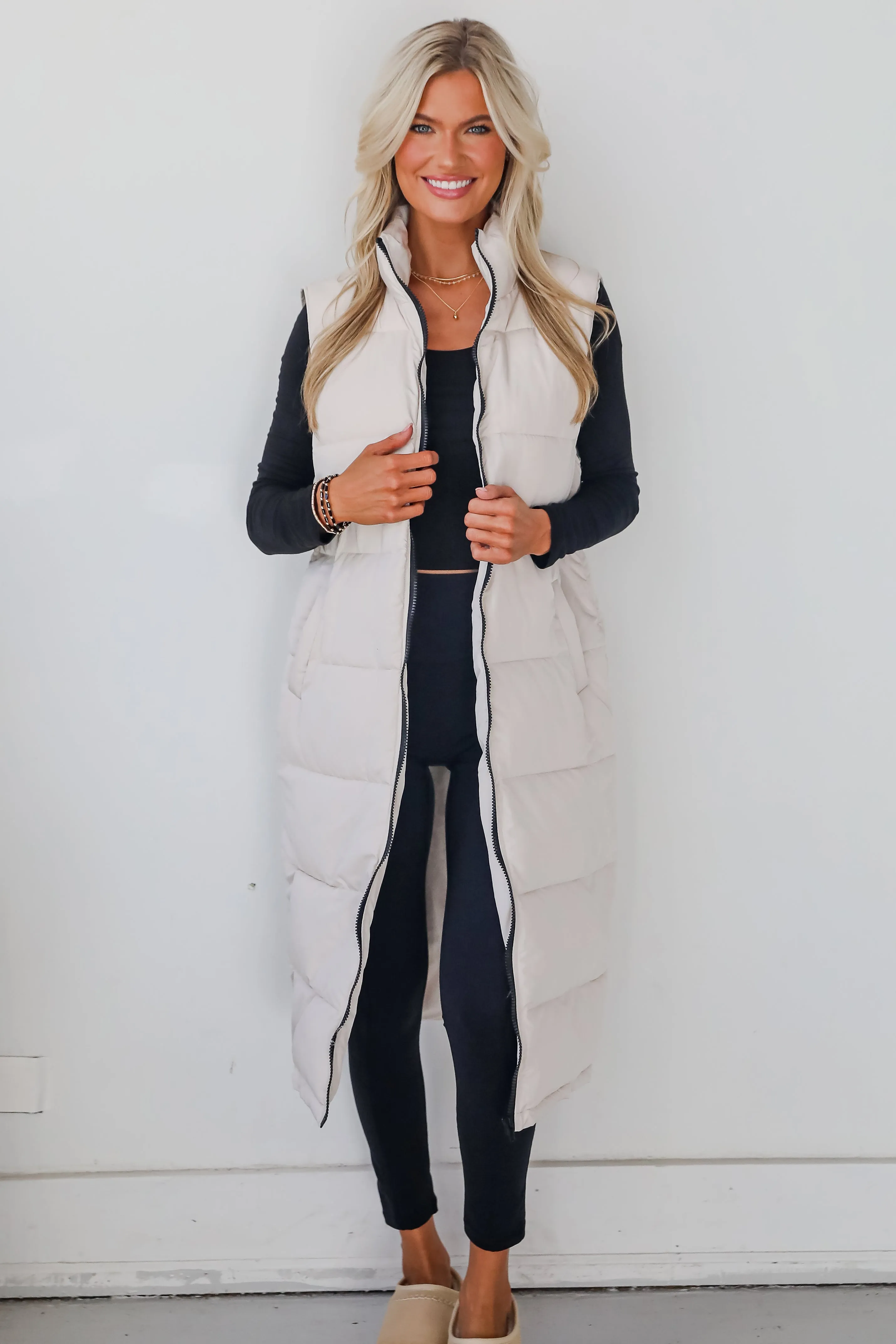 Slope Sweetie Cream Longline Puffer Vest