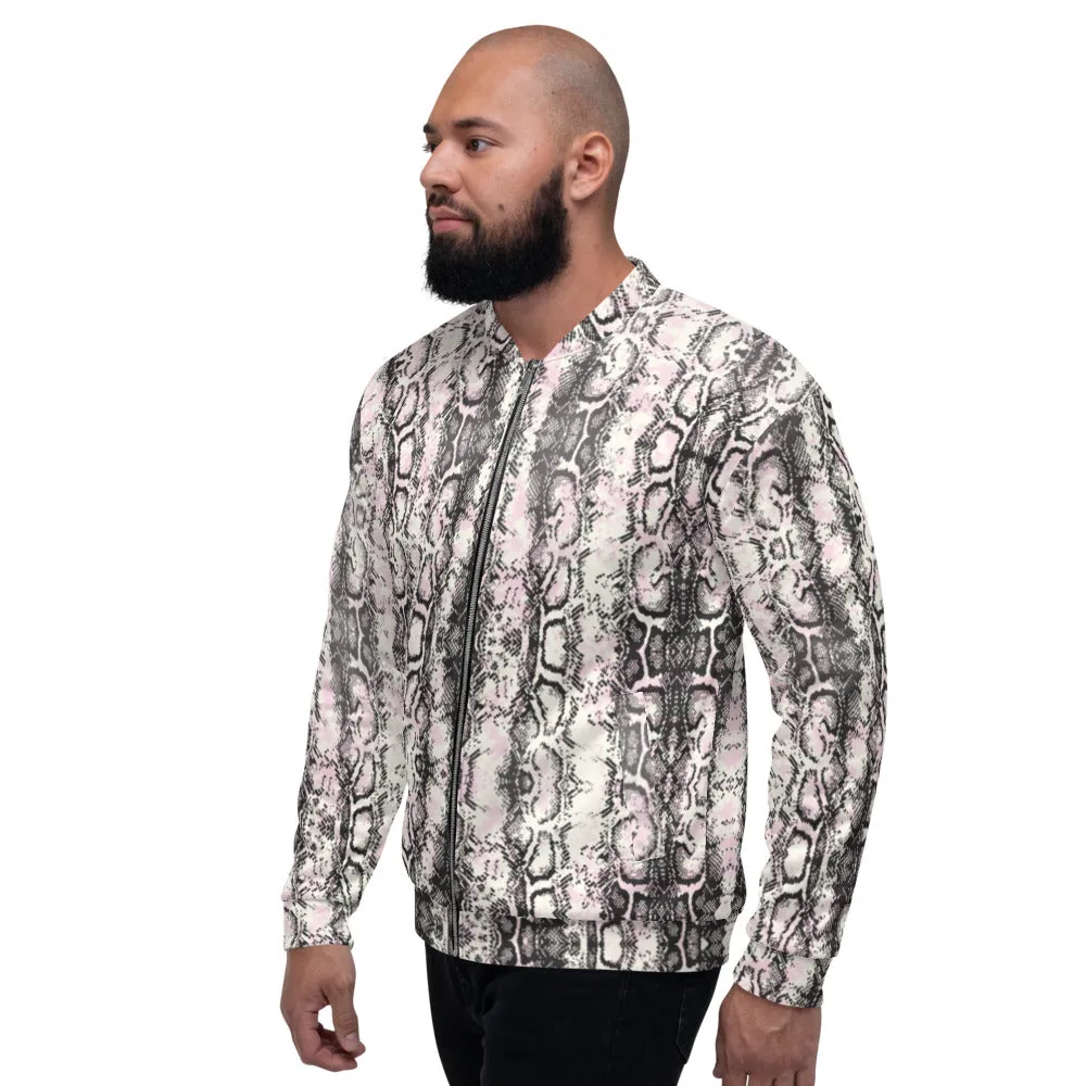 Snakeskin Print Unisex Bomber Jacket, Reptile Snake Skin Designer Fleece Jacket-Made in EU