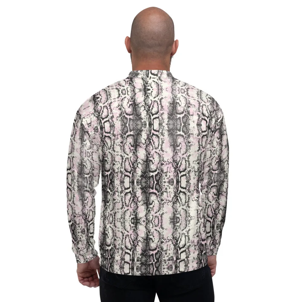 Snakeskin Print Unisex Bomber Jacket, Reptile Snake Skin Designer Fleece Jacket-Made in EU