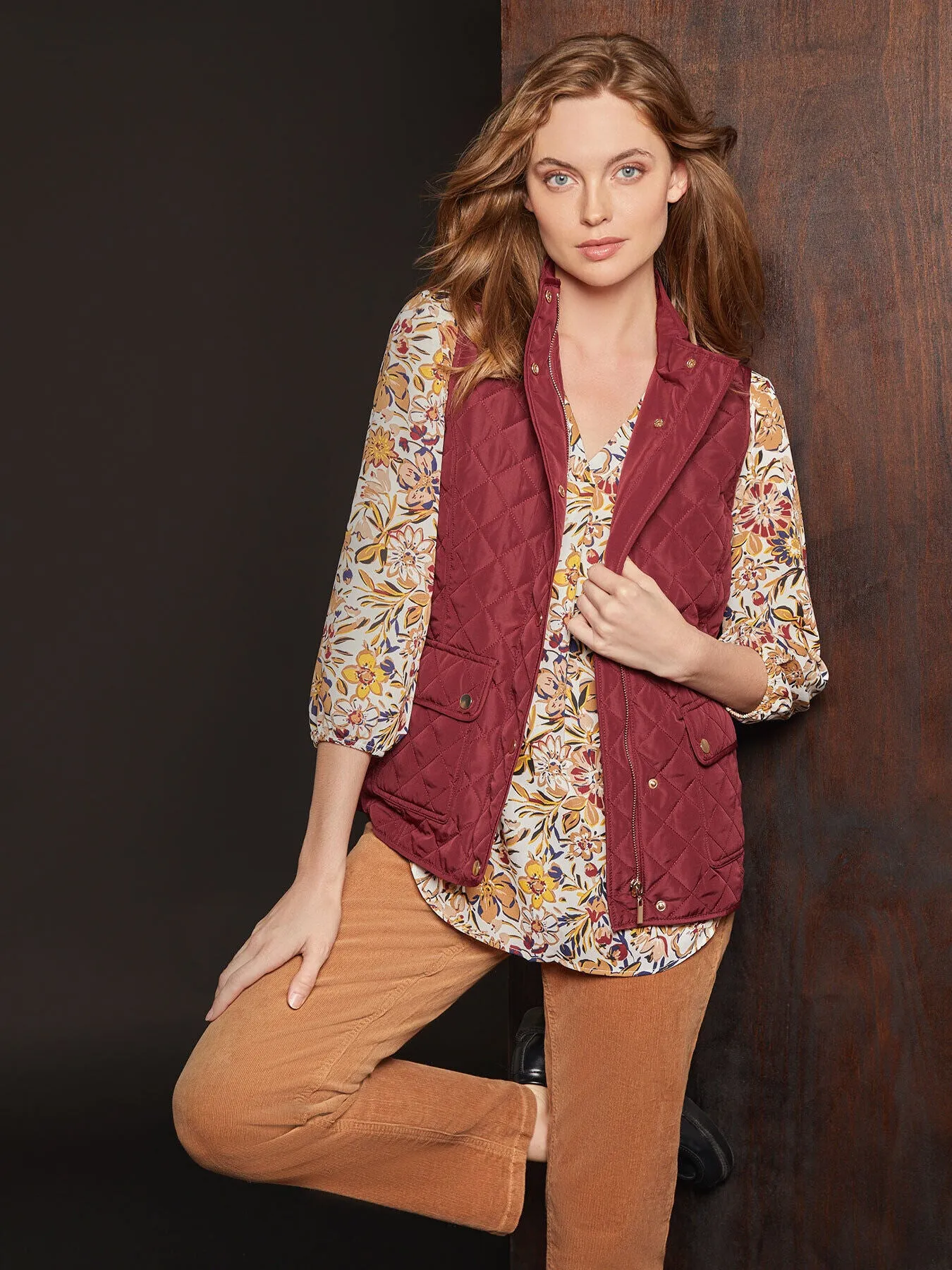 Snap Front Patch Pocket Quilted Vest