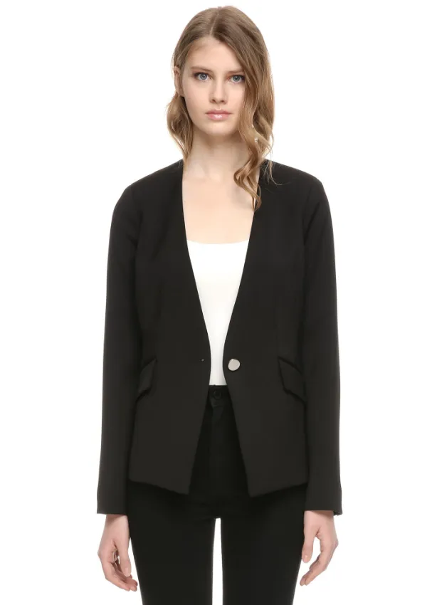 Soia & Kyo- IMMA Collarless Slim Fit Blazer in Black