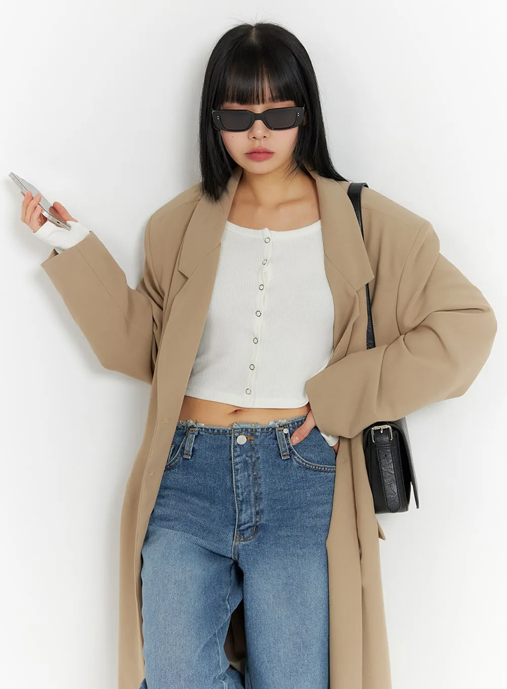 Solid Oversized Collar Long Coat IM414