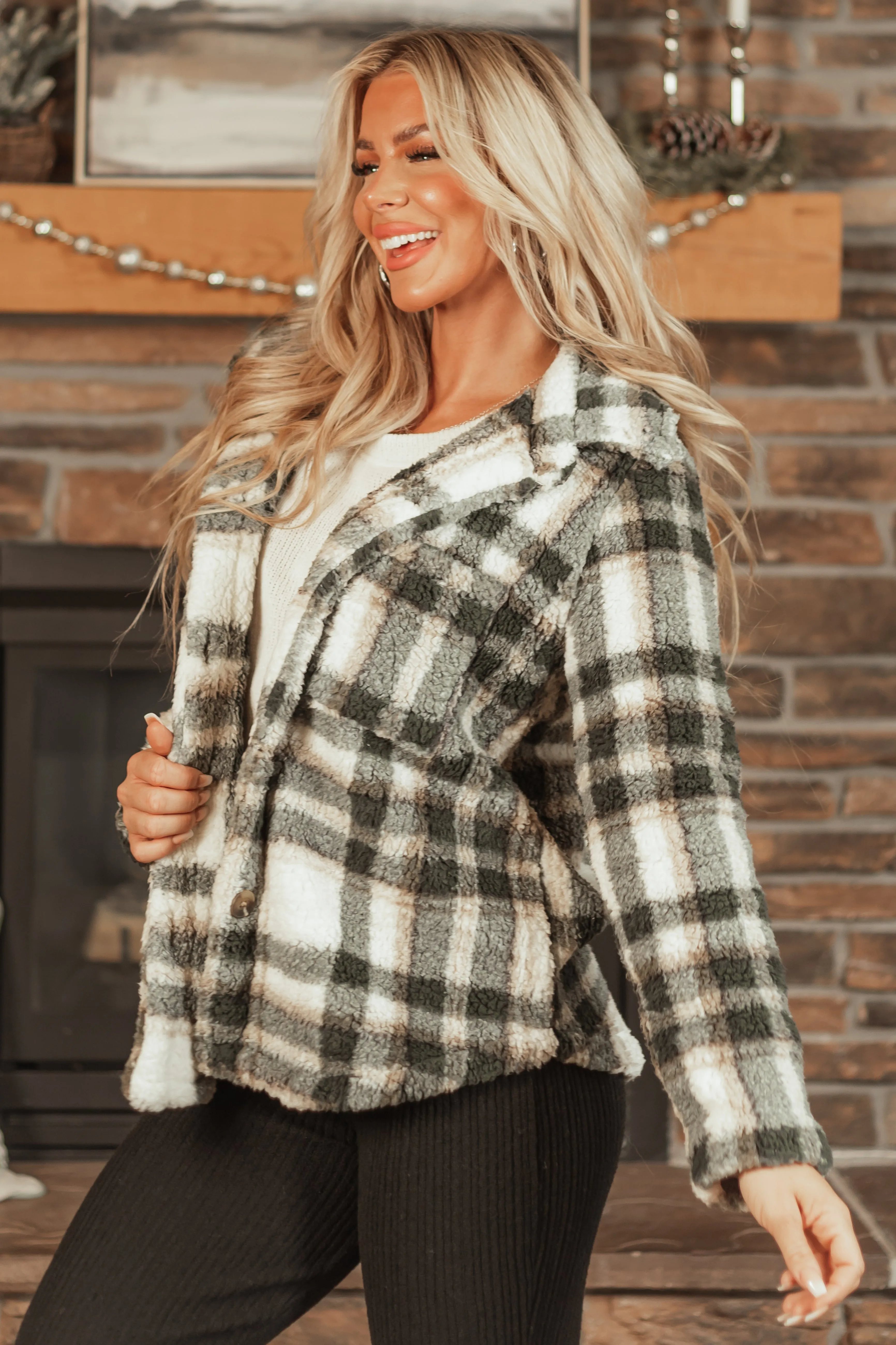 Spruce Sherpa Flannel Cozy Button Down Shacket