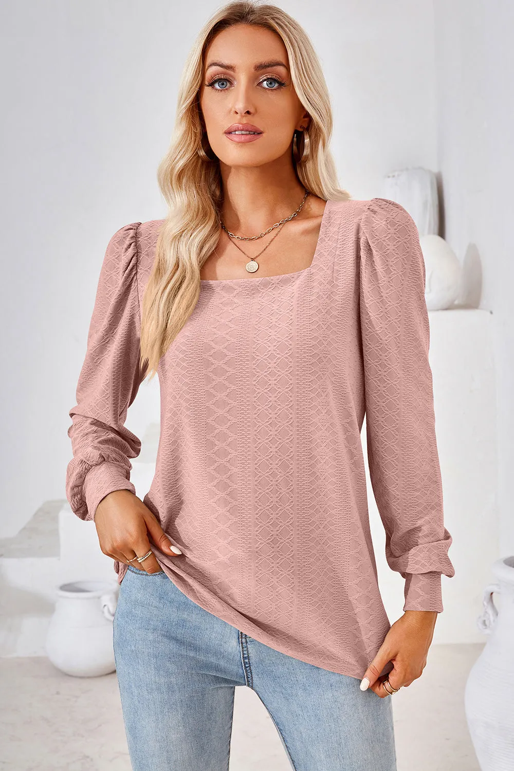 Square Neck Puff Sleeve T-Shirt