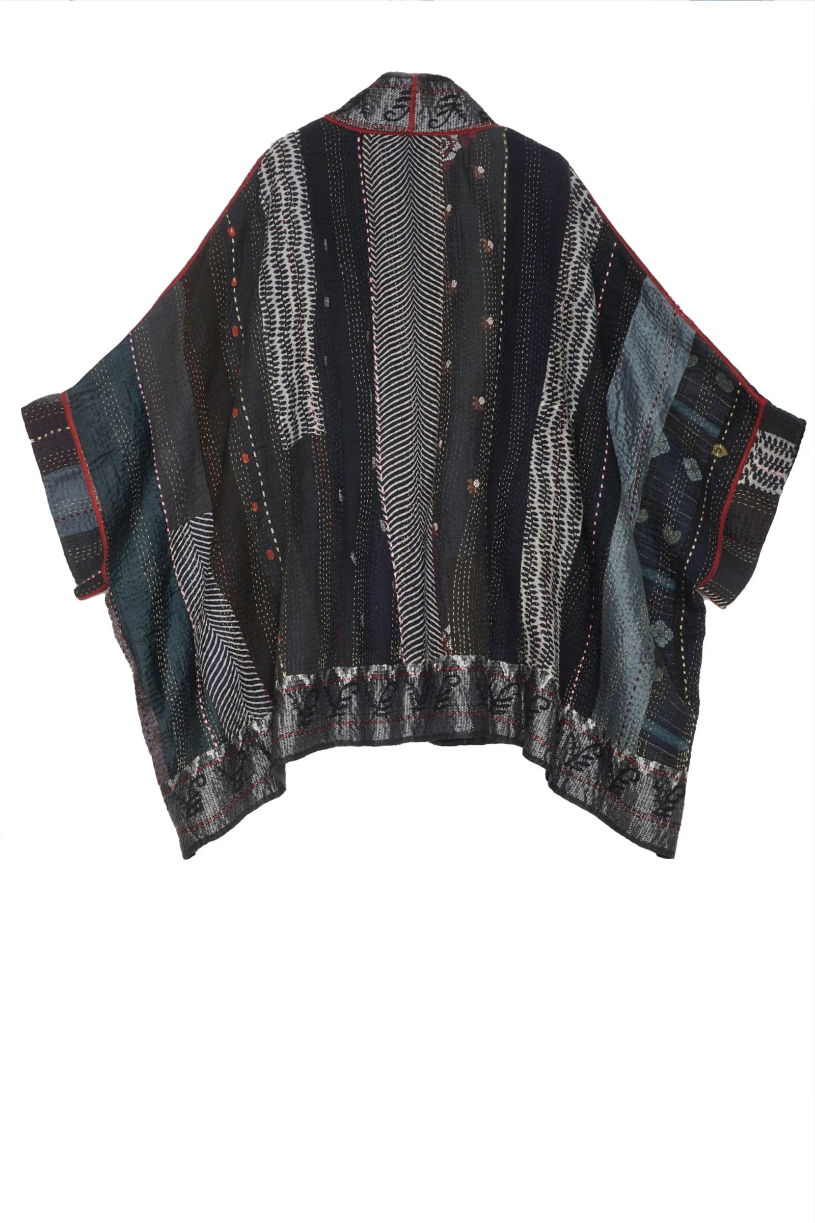 STRIPE RALLIS KANTHA DOUBLE COLLAR PONCHO