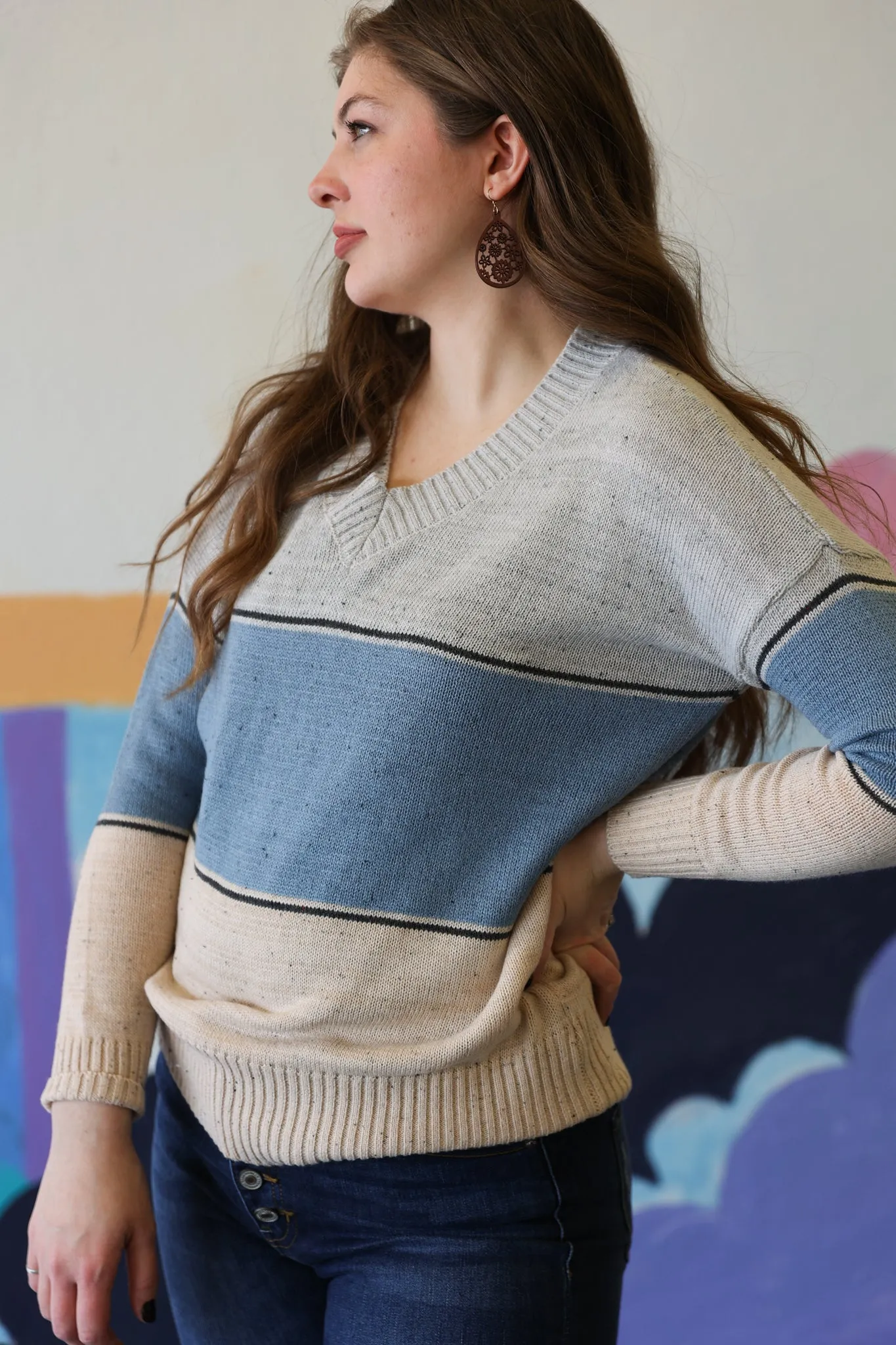 Sweater In Heather Grey and Blue