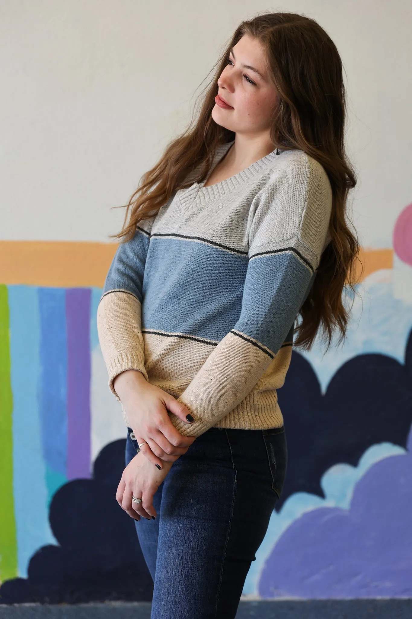 Sweater In Heather Grey and Blue