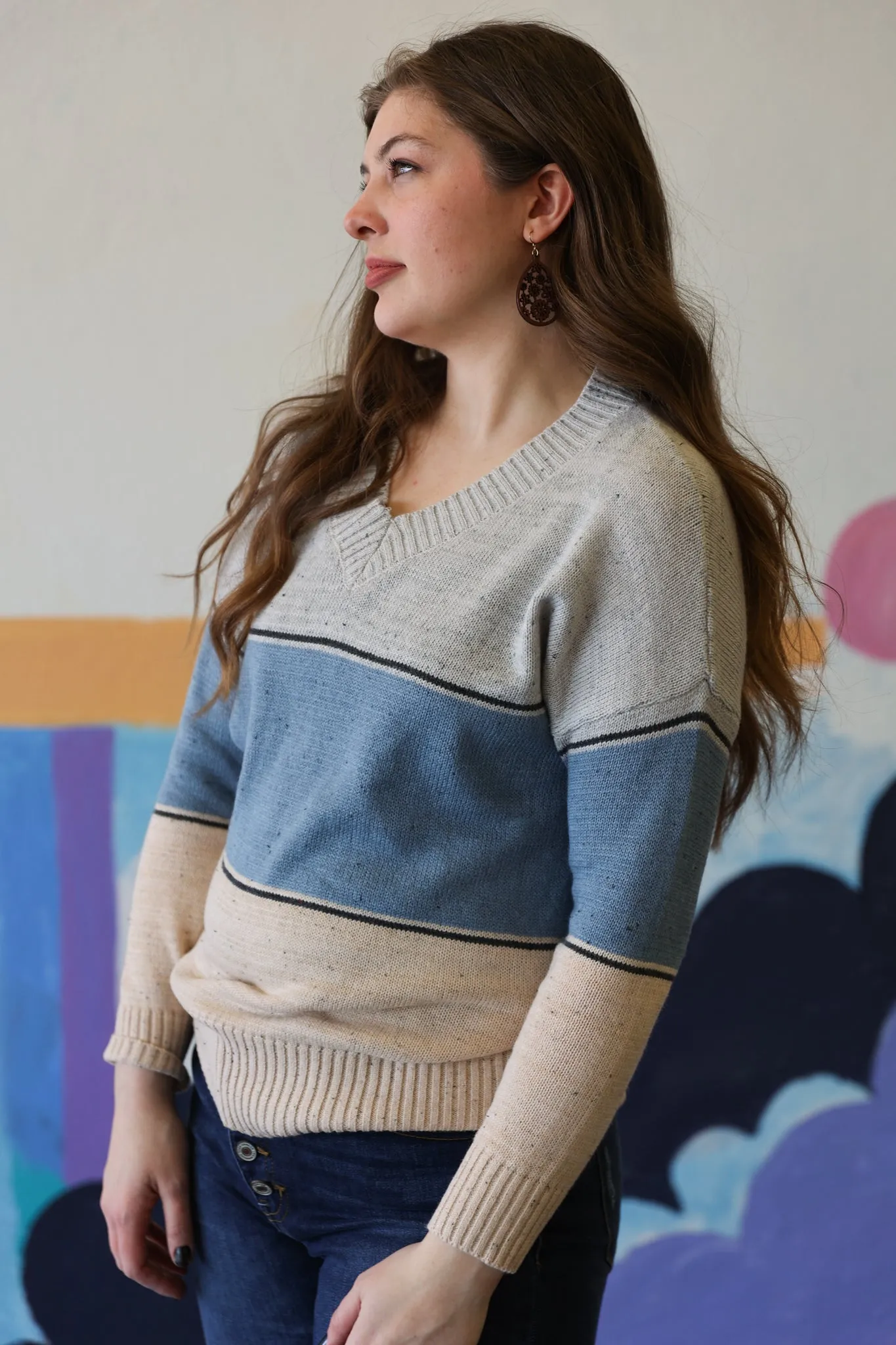 Sweater In Heather Grey and Blue