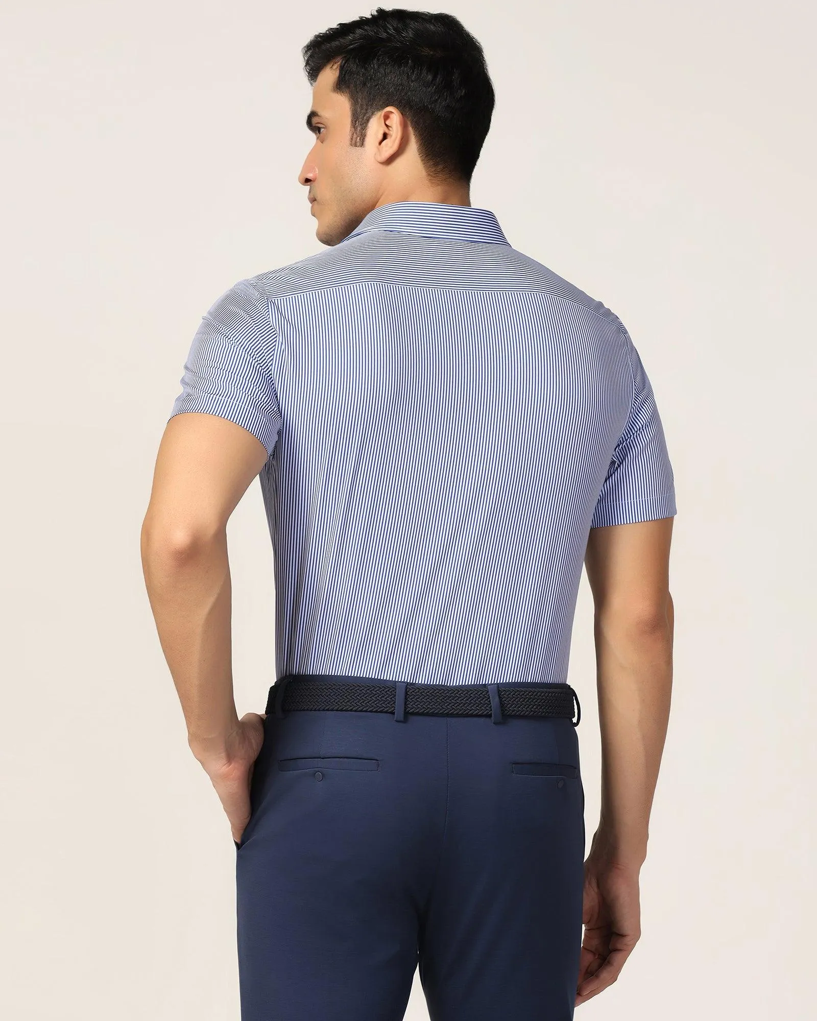 TechPro Formal Half Sleeve Blue Stripe Shirt - Vega