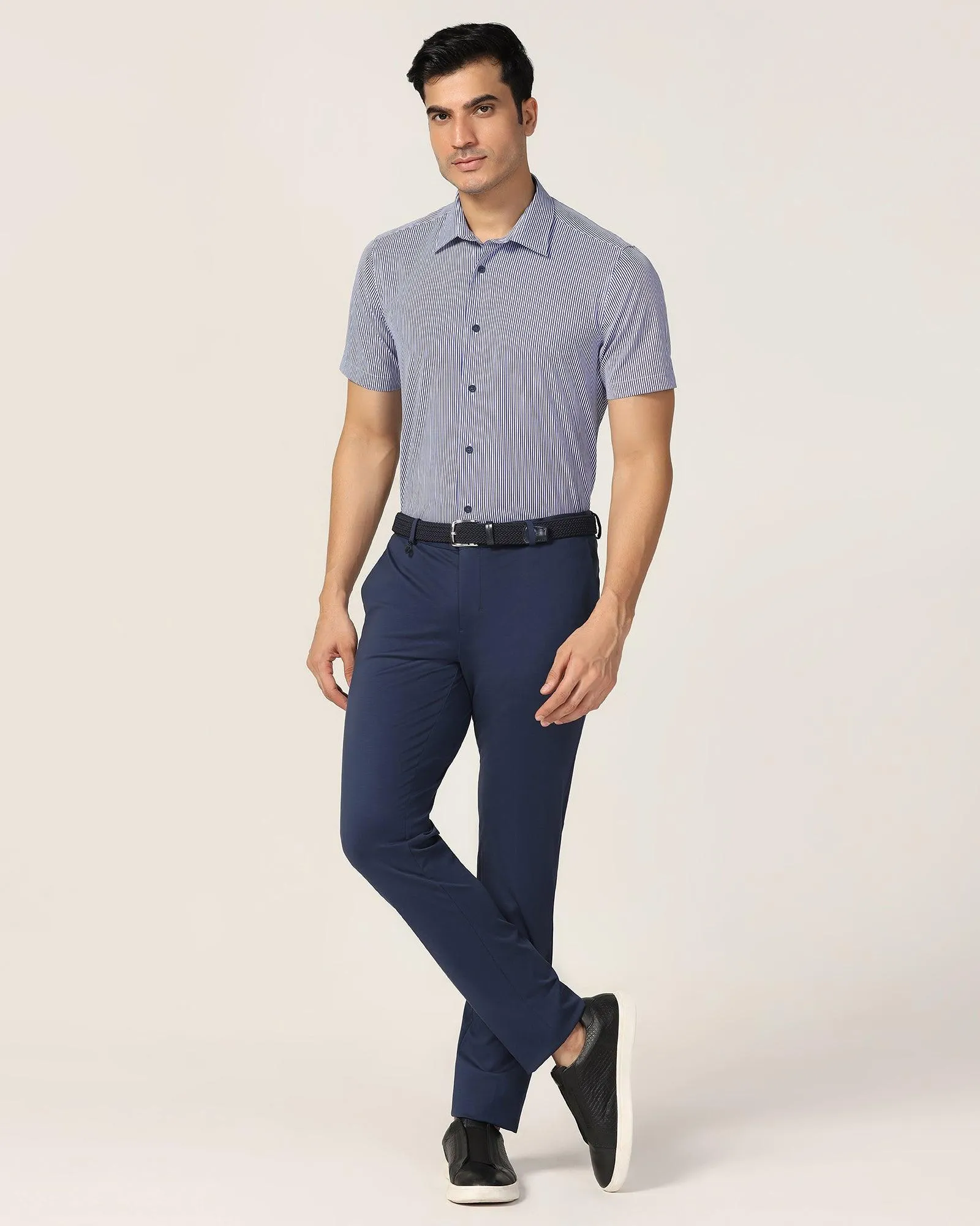 TechPro Formal Half Sleeve Blue Stripe Shirt - Vega