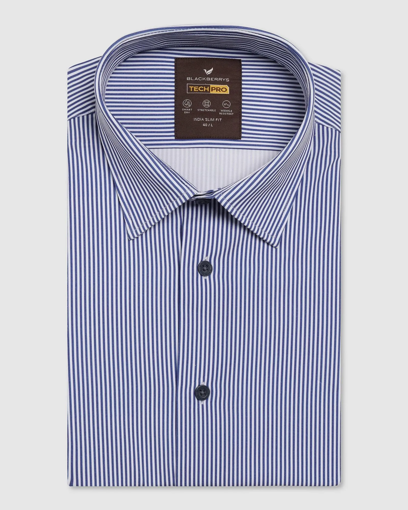 TechPro Formal Half Sleeve Blue Stripe Shirt - Vega