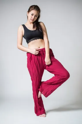 Thai Organic Cotton Wide Leg Crinkled Drawstring Pants Red