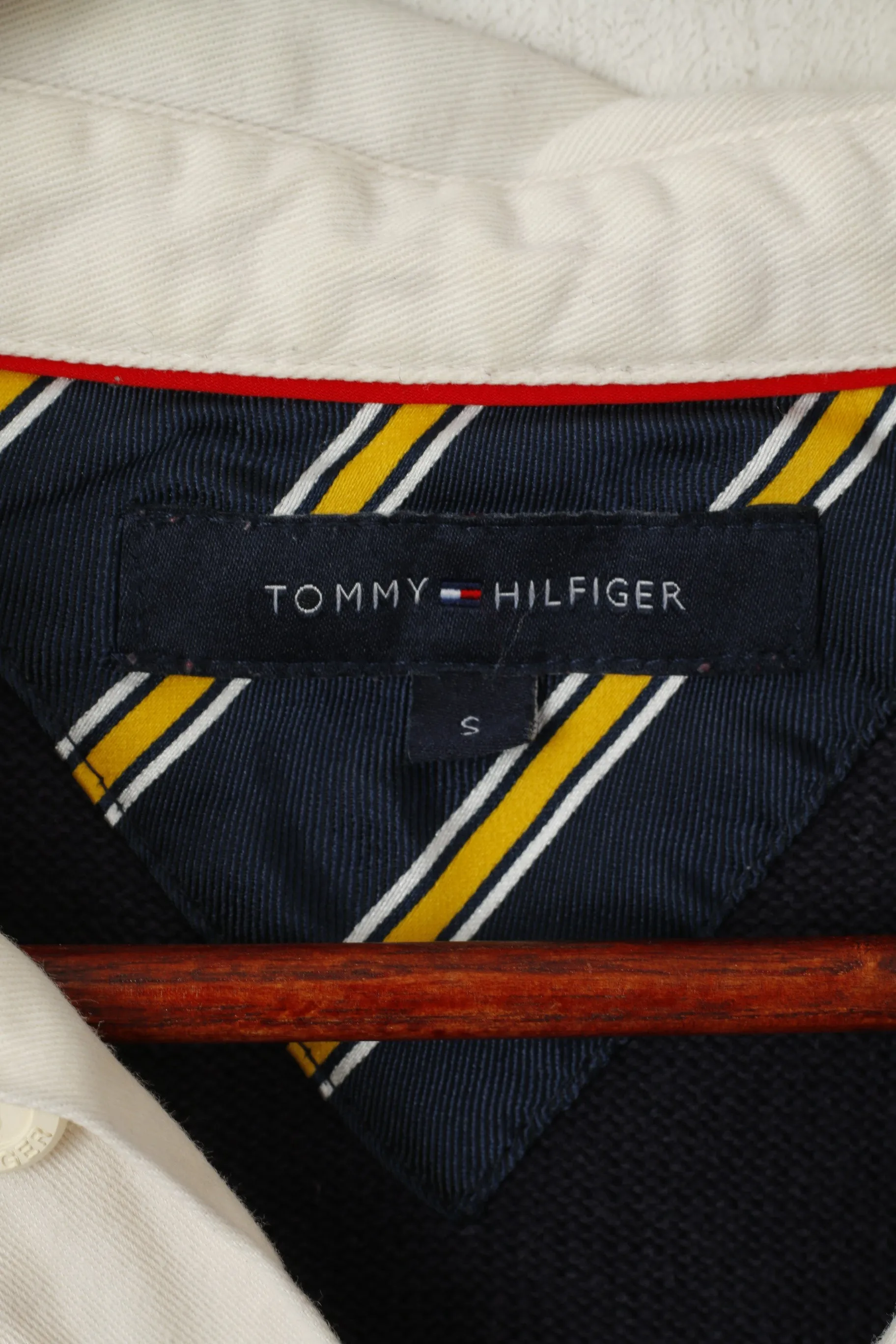 Tommy Hilfiger Men S Jumper Red Navy Striped Cotton Long Sleeve Polo Sweater