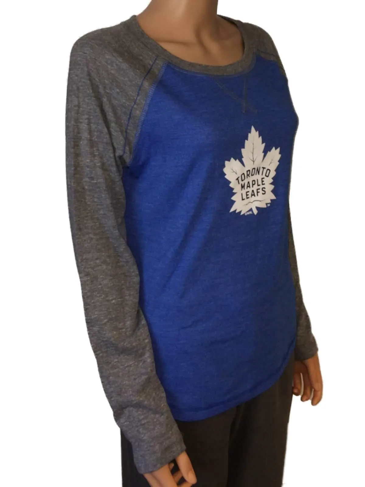 Toronto Maple Leafs SAAG Women's Blue & Gray Tri-Blend Baseball T-Shirt