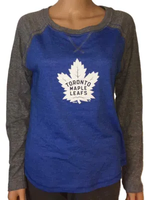 Toronto Maple Leafs SAAG Women's Blue & Gray Tri-Blend Baseball T-Shirt