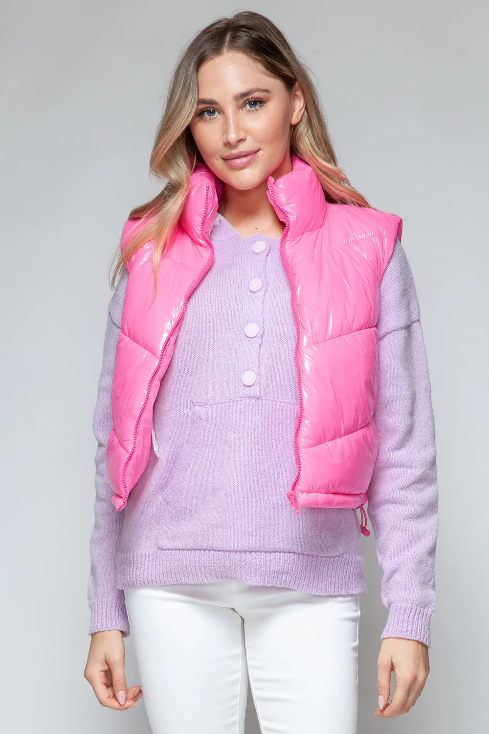 Turtleneck Shiny Quilted Vest