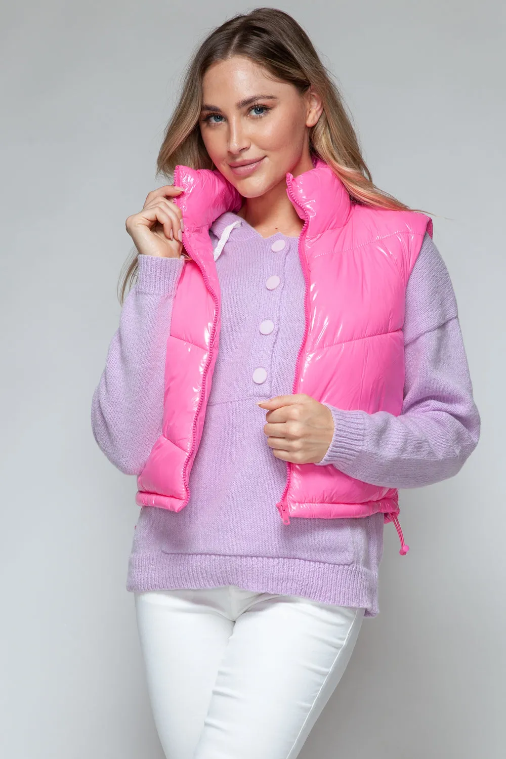 Turtleneck Shiny Quilted Vest