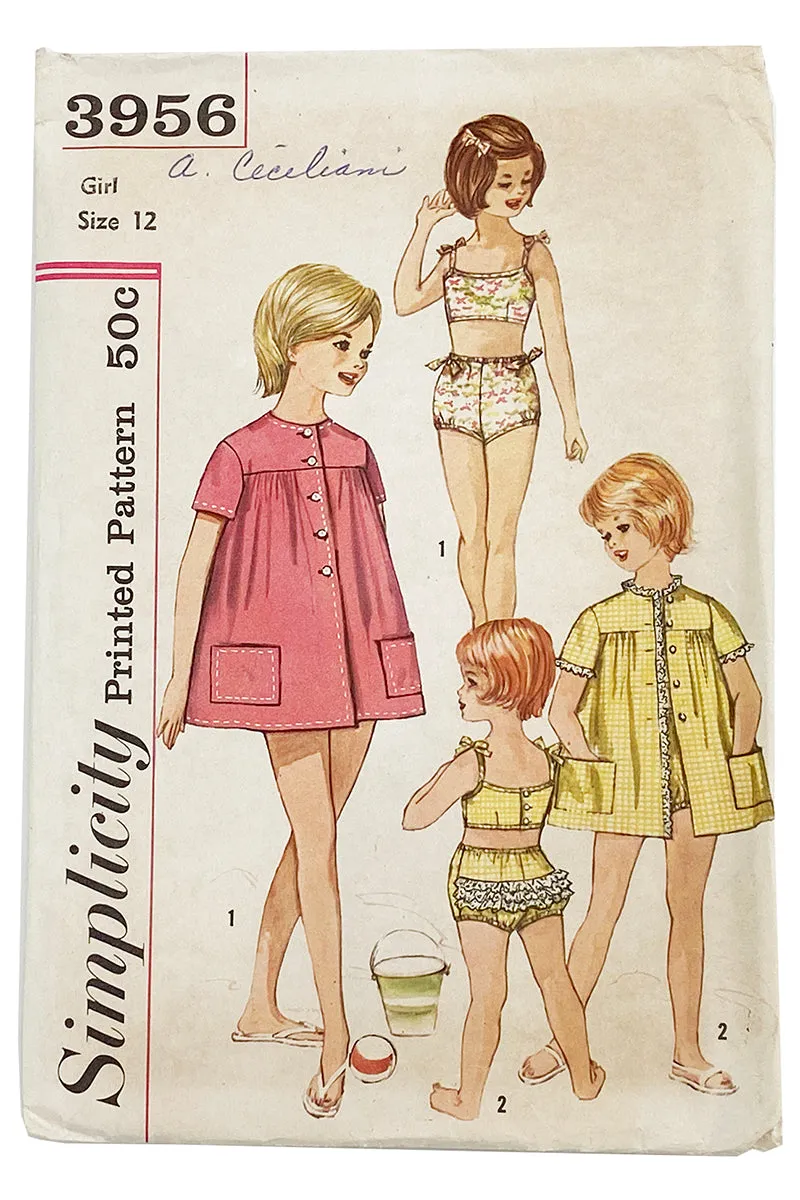 Uncut 1961 Simplicity 3956 Vintage Child's Swimsuit & Beach Cover Up Pattern