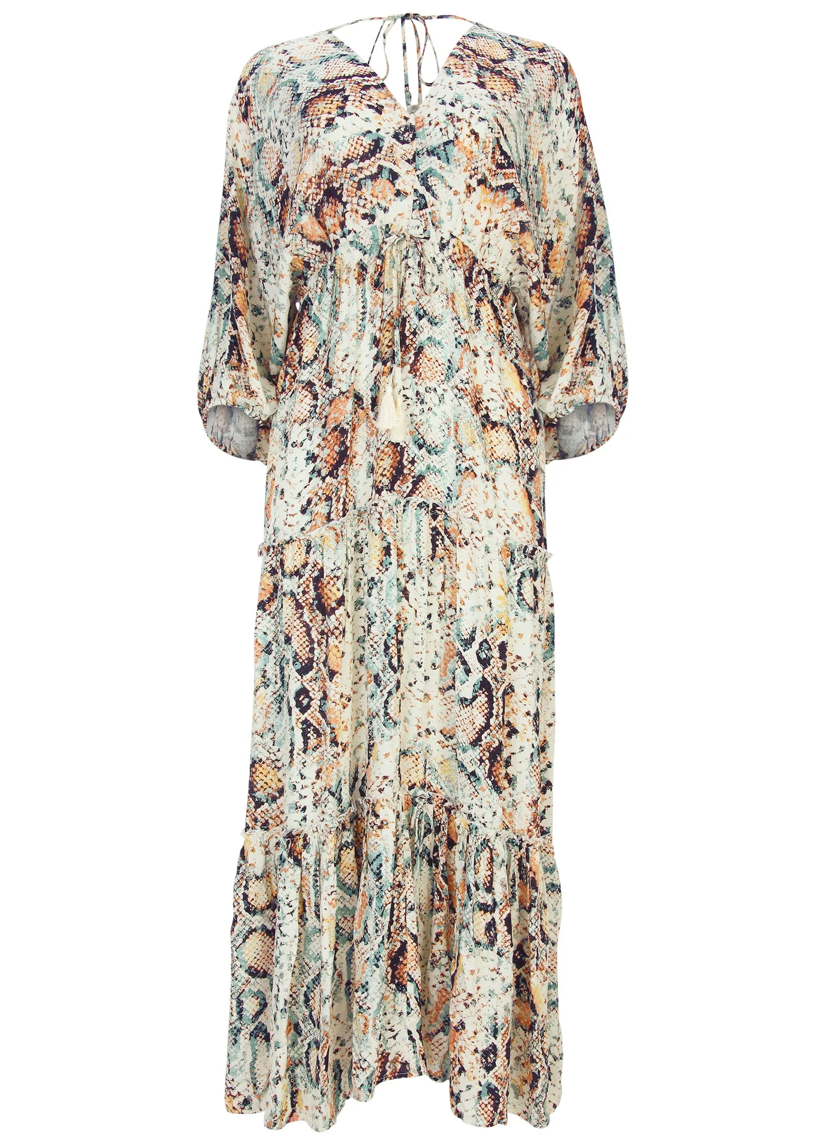 V-Neck Maxi Dress - White Multi