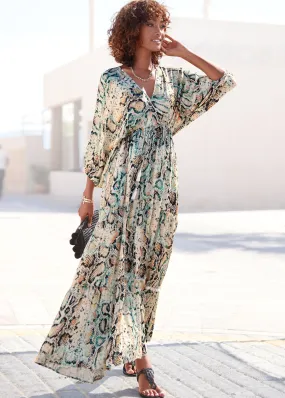 V-Neck Maxi Dress - White Multi