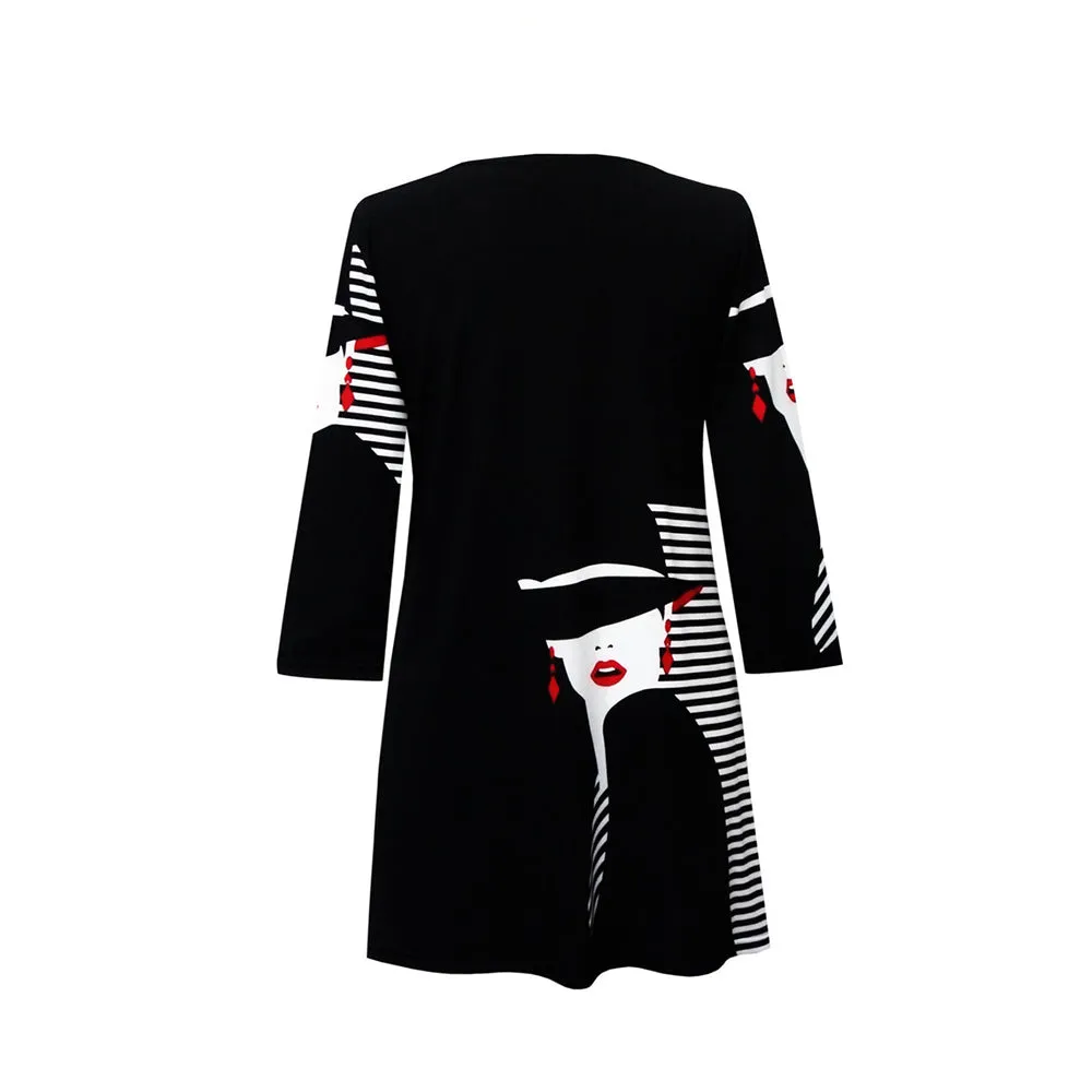 Valentina Signa "Sophie" Print V-Neck Tunic  in Black/White/Red - 19684-1