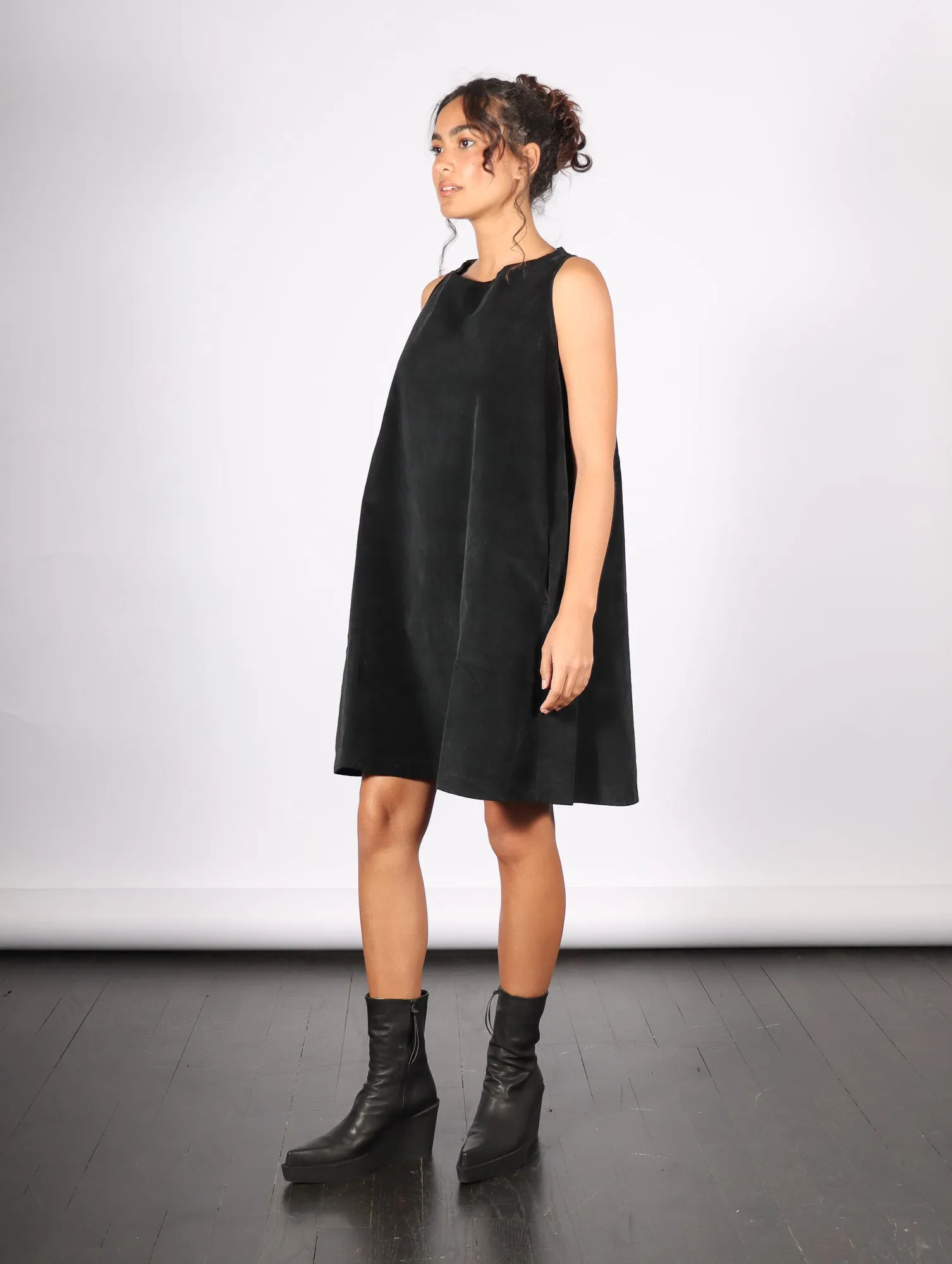 Velvet Sleeveless Dress in Black by Album Di Famiglia