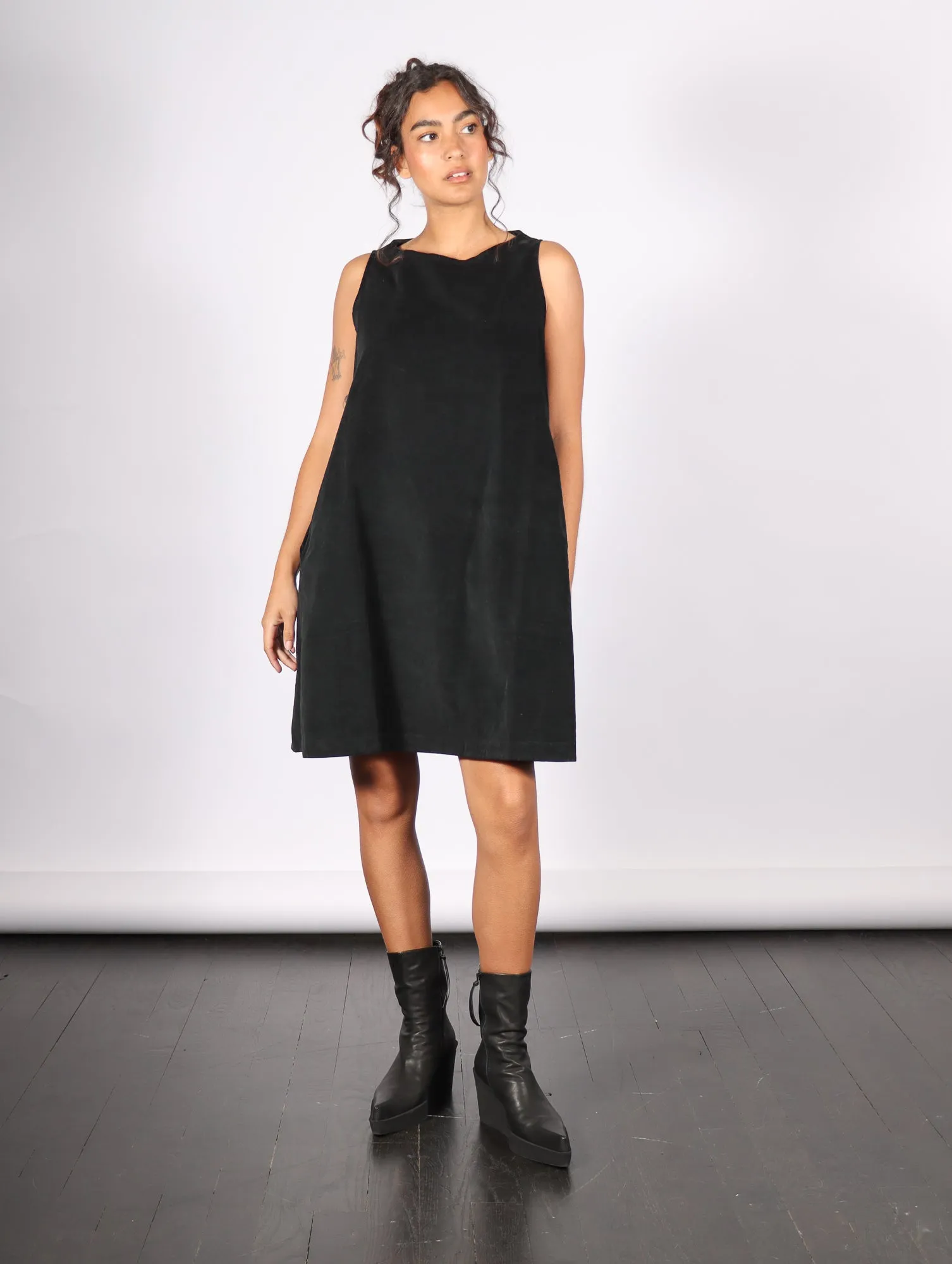 Velvet Sleeveless Dress in Black by Album Di Famiglia