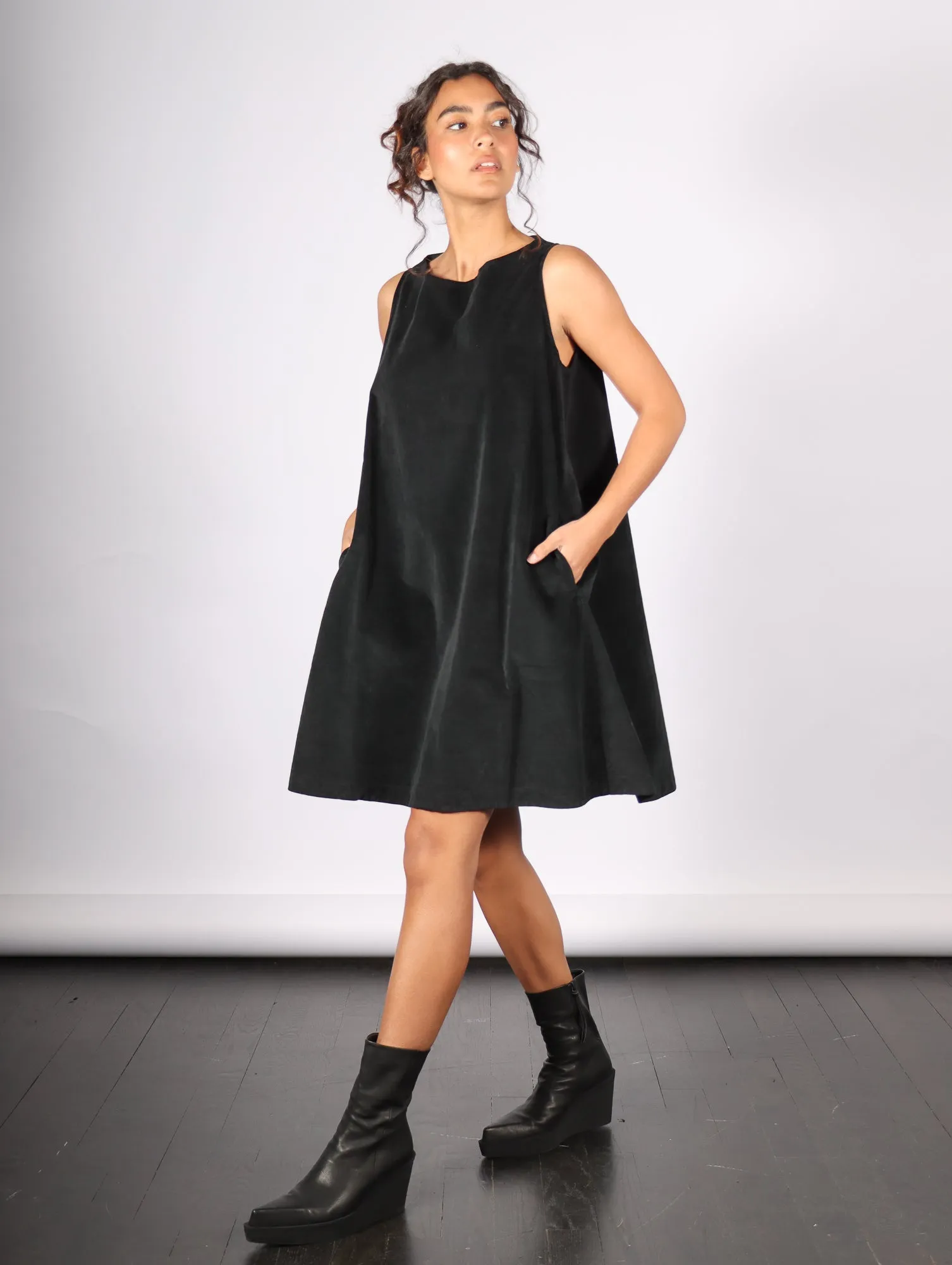 Velvet Sleeveless Dress in Black by Album Di Famiglia