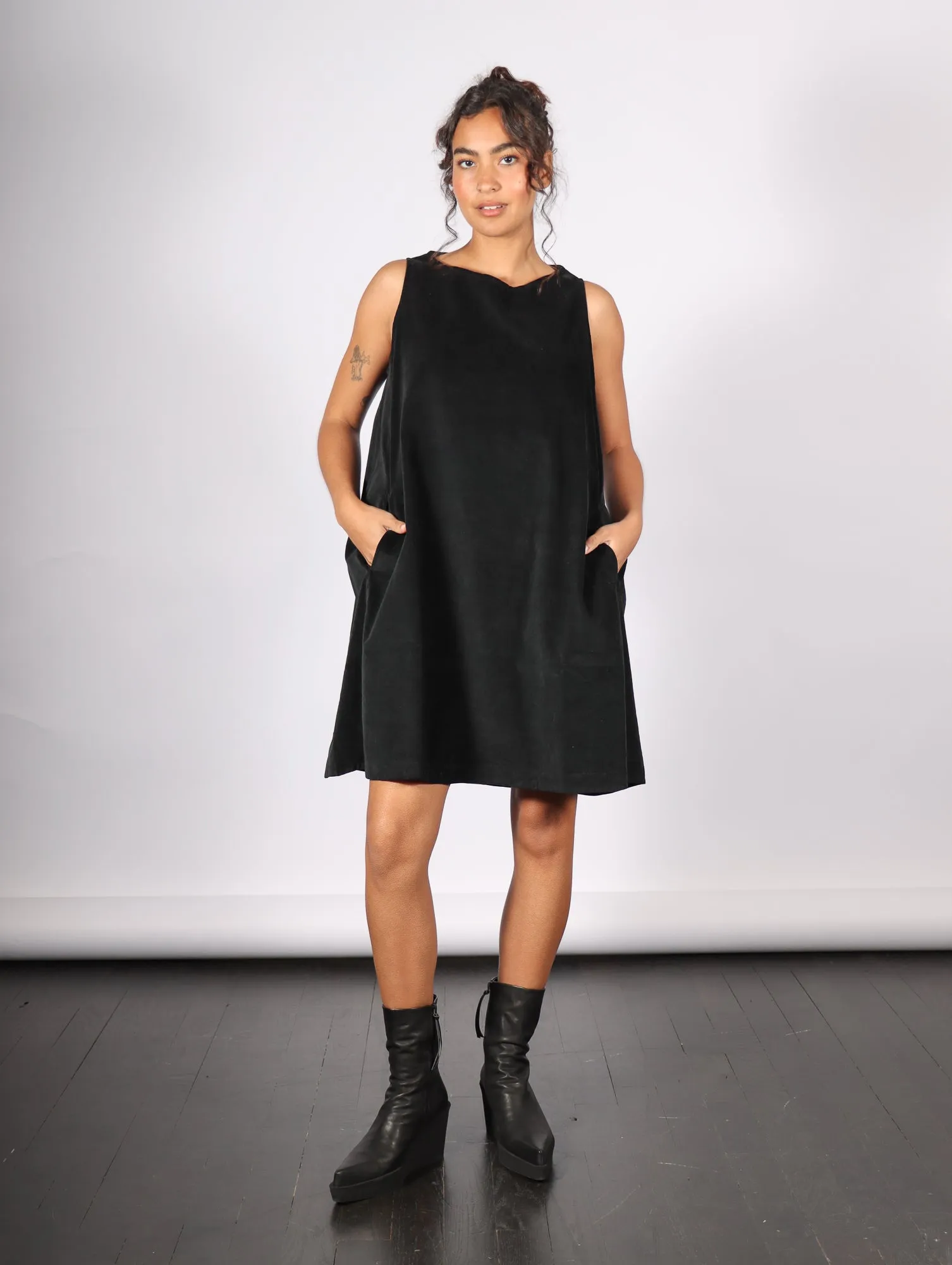 Velvet Sleeveless Dress in Black by Album Di Famiglia