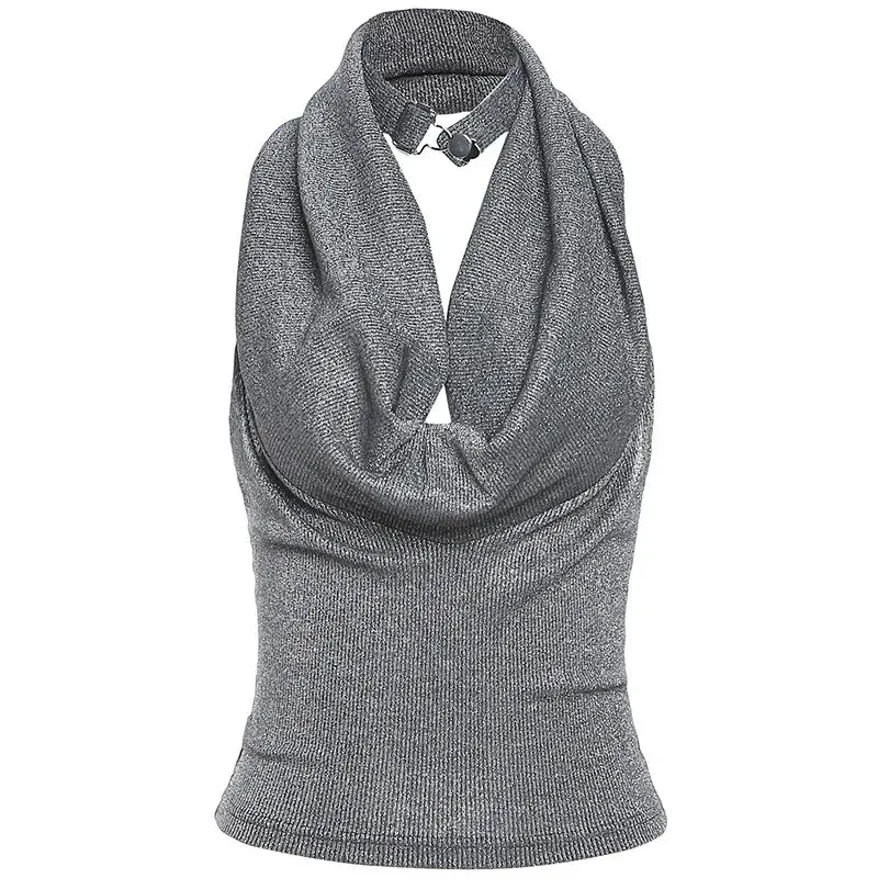 Vevesc 2024 Spring New Grey Simple Loose Casual All-match Fashionable High Street Sexy Mature Beautiful Sweet Women Halter Vest